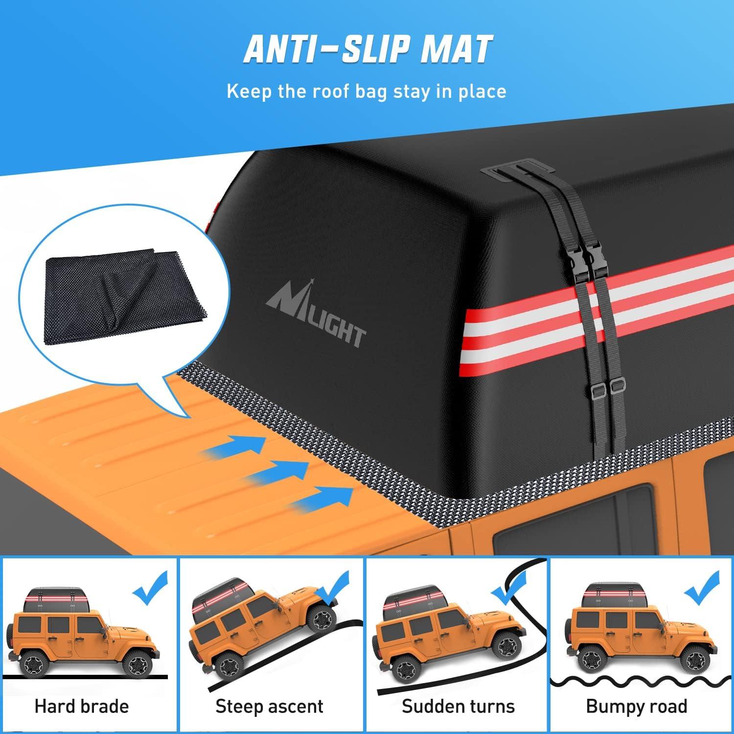 imageNilight Car Roof Bag 15 Cubic Feet Waterproof Rooftop Cargo CarrierSuitable for All Vehicle withWithout Rack  Waterproof ZipReflective StripAntiTear 840D PVC with AntiSlip Mat15 Cubic Feet