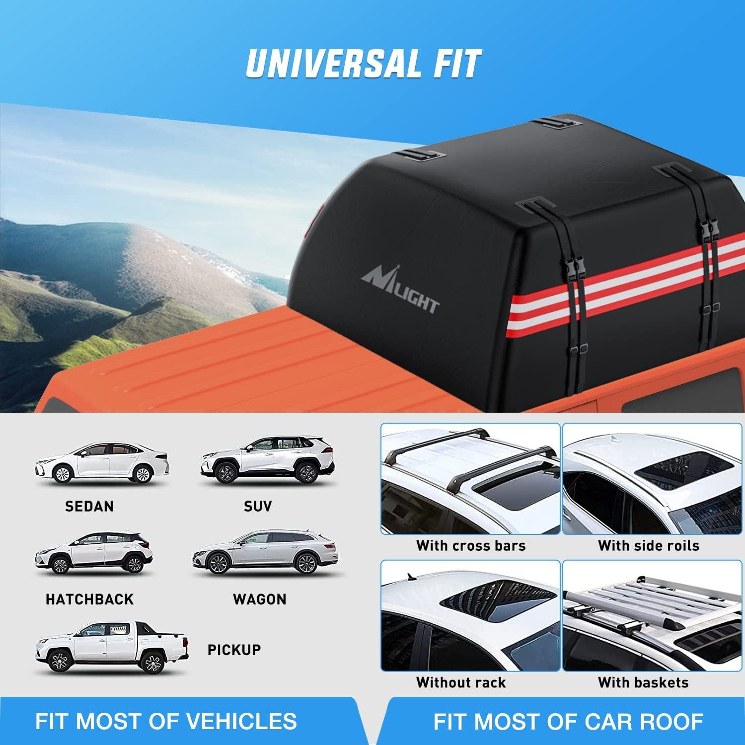 imageNilight Car Roof Bag 15 Cubic Feet Waterproof Rooftop Cargo CarrierSuitable for All Vehicle withWithout Rack  Waterproof ZipReflective StripAntiTear 840D PVC with AntiSlip Mat21 Cubic Feet