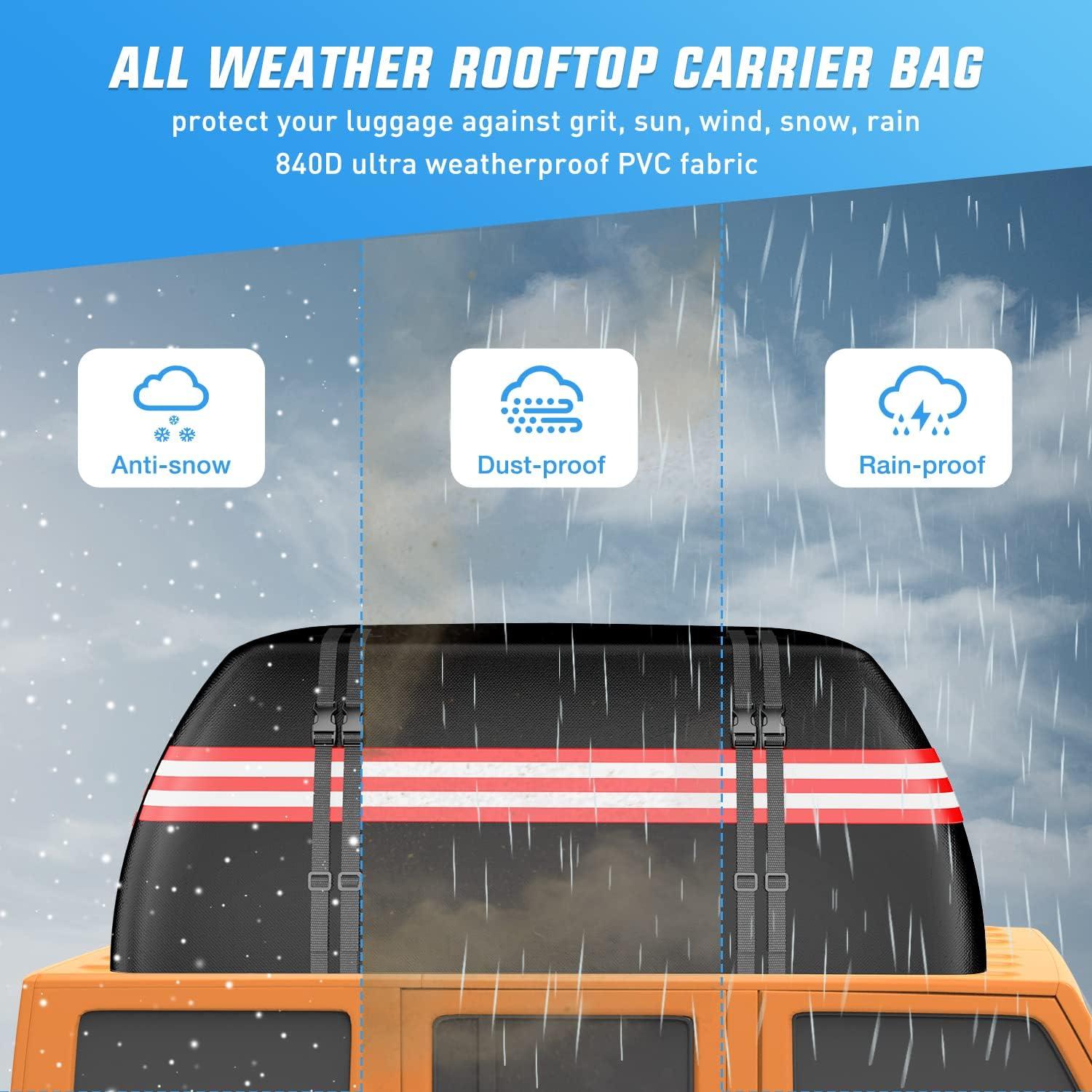 imageNilight Car Roof Bag 15 Cubic Feet Waterproof Rooftop Cargo CarrierSuitable for All Vehicle withWithout Rack  Waterproof ZipReflective StripAntiTear 840D PVC with AntiSlip Mat15 Cubic Feet