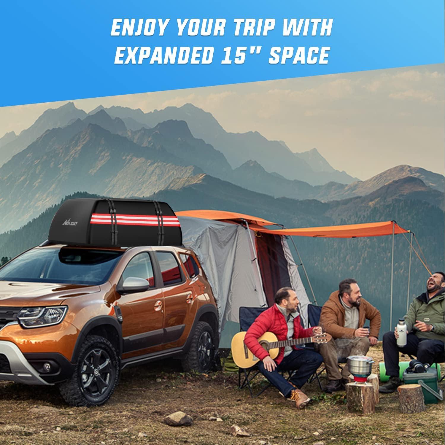 imageNilight Car Roof Bag 15 Cubic Feet Waterproof Rooftop Cargo CarrierSuitable for All Vehicle withWithout Rack  Waterproof ZipReflective StripAntiTear 840D PVC with AntiSlip Mat15 Cubic Feet