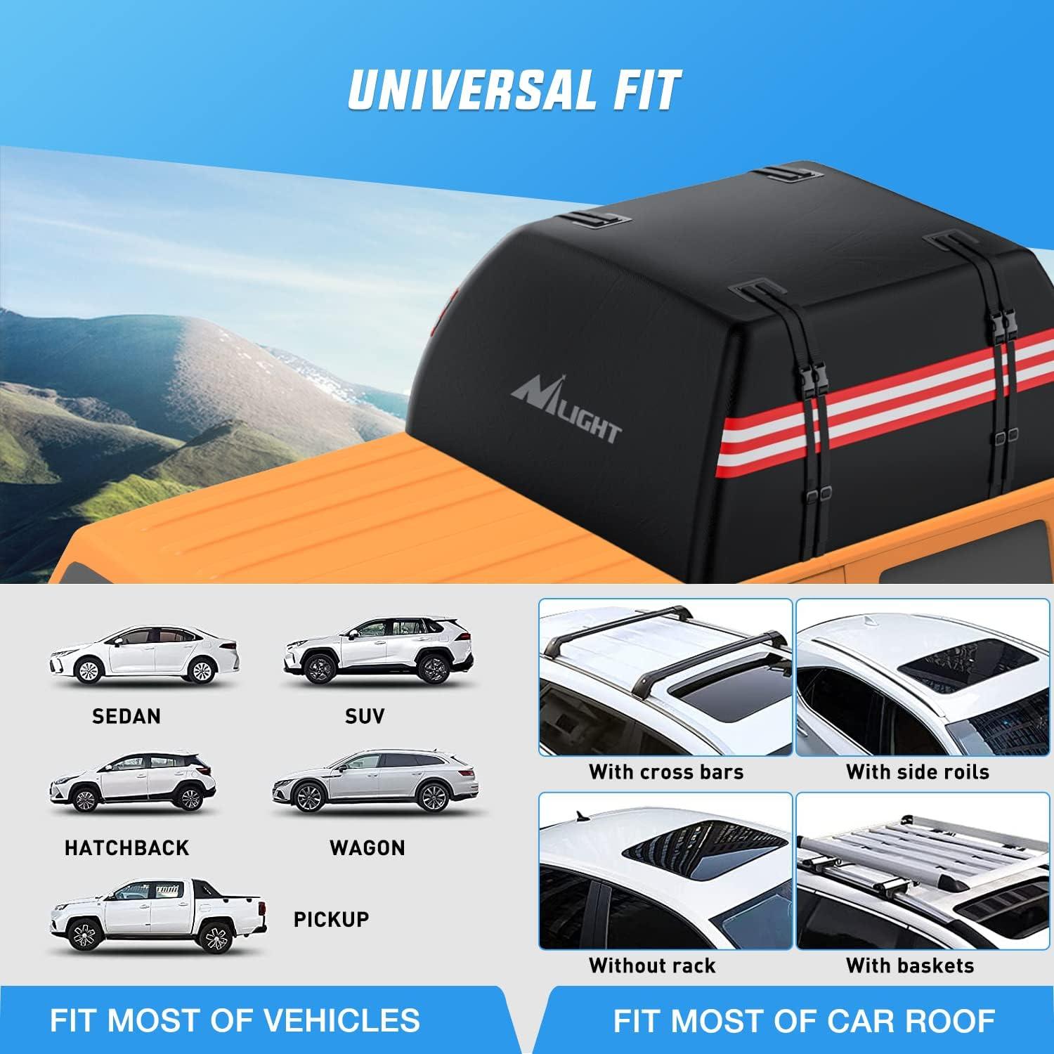 imageNilight Car Roof Bag 15 Cubic Feet Waterproof Rooftop Cargo CarrierSuitable for All Vehicle withWithout Rack  Waterproof ZipReflective StripAntiTear 840D PVC with AntiSlip Mat15 Cubic Feet