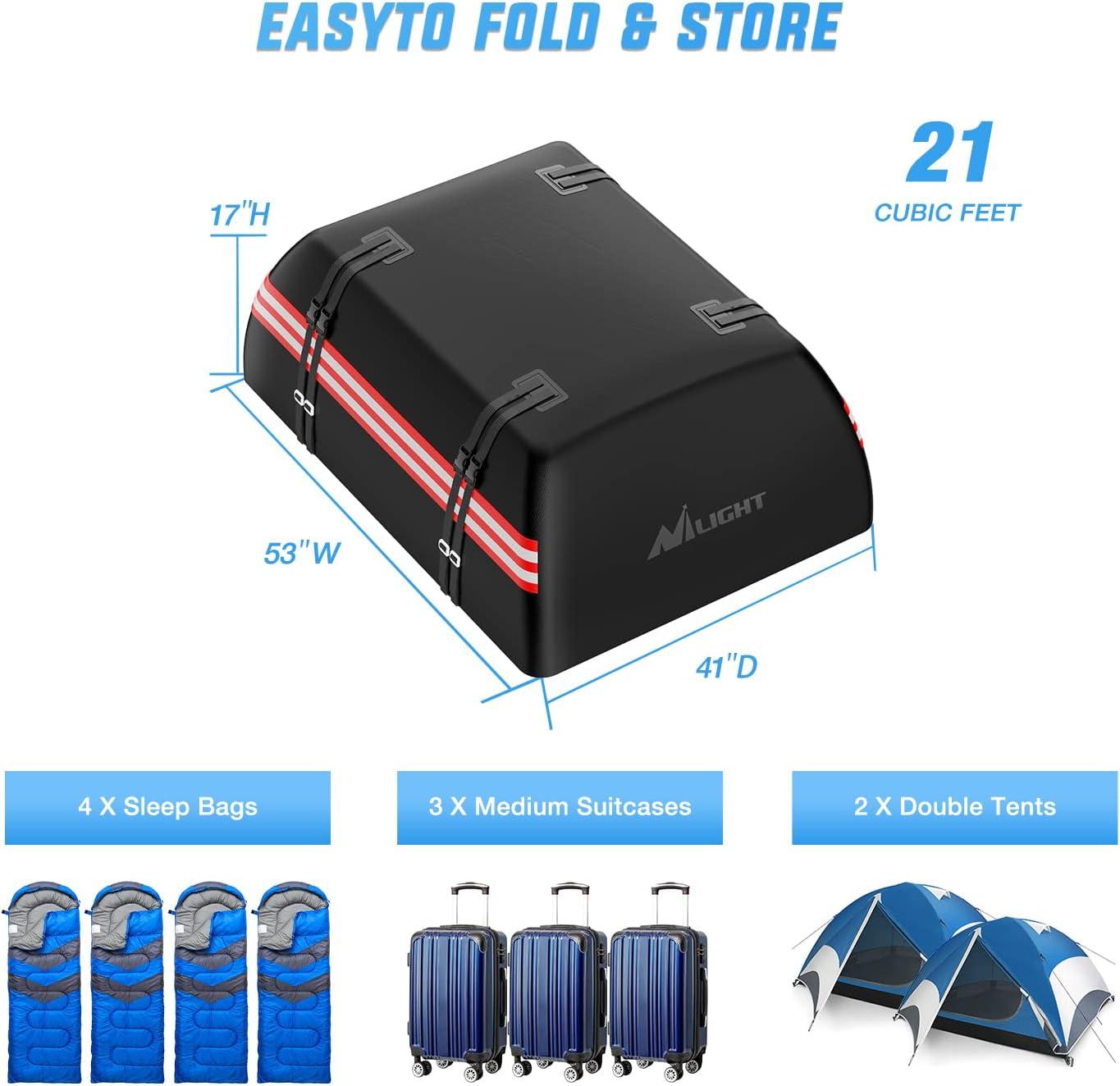 imageNilight Car Roof Bag 15 Cubic Feet Waterproof Rooftop Cargo CarrierSuitable for All Vehicle withWithout Rack  Waterproof ZipReflective StripAntiTear 840D PVC with AntiSlip Mat21 Cubic Feet