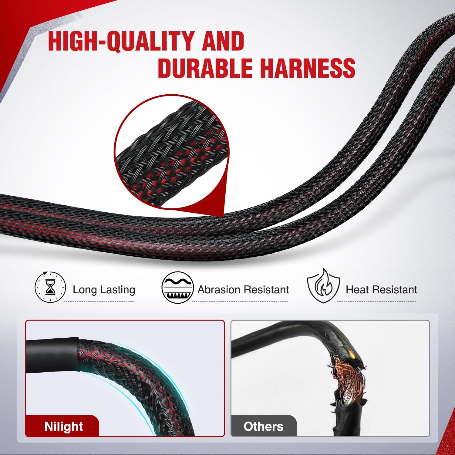 imageNilight Copper LED Light Bar Wiring Harness Kit  1 Lead 12AWG Heavy Duty 12V On Off Switch Power Relay Blade Fuse for Off Road LED Work Light2 Years Warranty14AWG1 LeadNylon Wire Loom