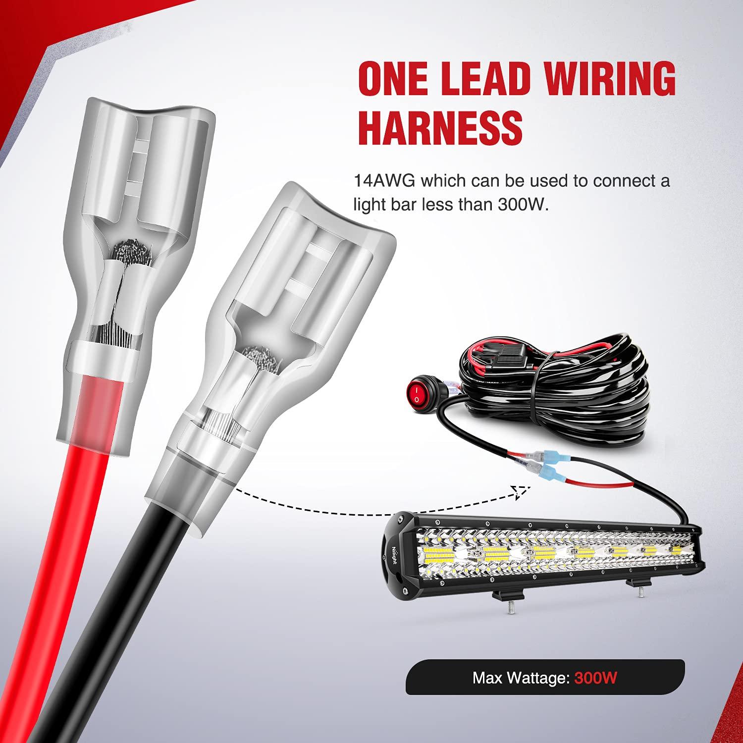 imageNilight Copper LED Light Bar Wiring Harness Kit  1 Lead 12AWG Heavy Duty 12V On Off Switch Power Relay Blade Fuse for Off Road LED Work Light2 Years Warranty14AWG1 Lead