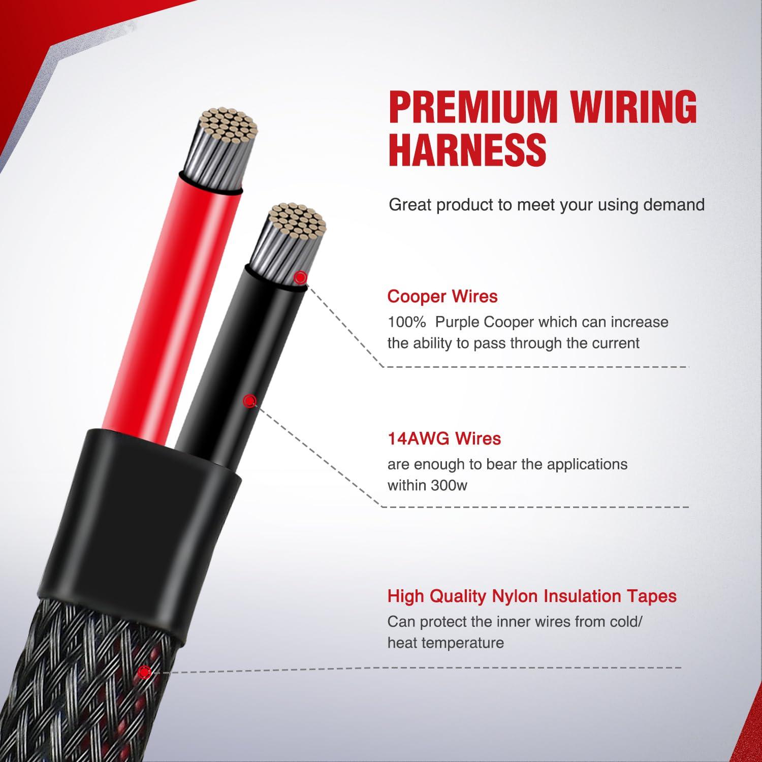 imageNilight Copper LED Light Bar Wiring Harness Kit  1 Lead 12AWG Heavy Duty 12V On Off Switch Power Relay Blade Fuse for Off Road LED Work Light2 Years Warranty14AWG2 LeadNylon Wire Loom