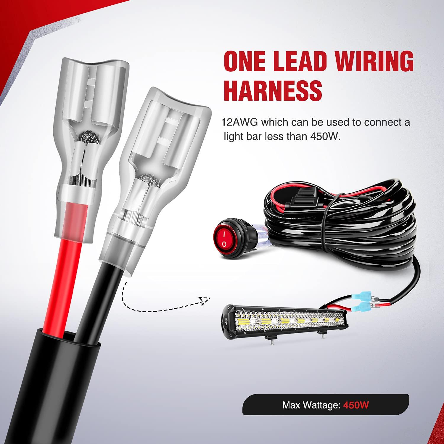 imageNilight Copper LED Light Bar Wiring Harness Kit  1 Lead 12AWG Heavy Duty 12V On Off Switch Power Relay Blade Fuse for Off Road LED Work Light2 Years Warranty12AWG1 Lead