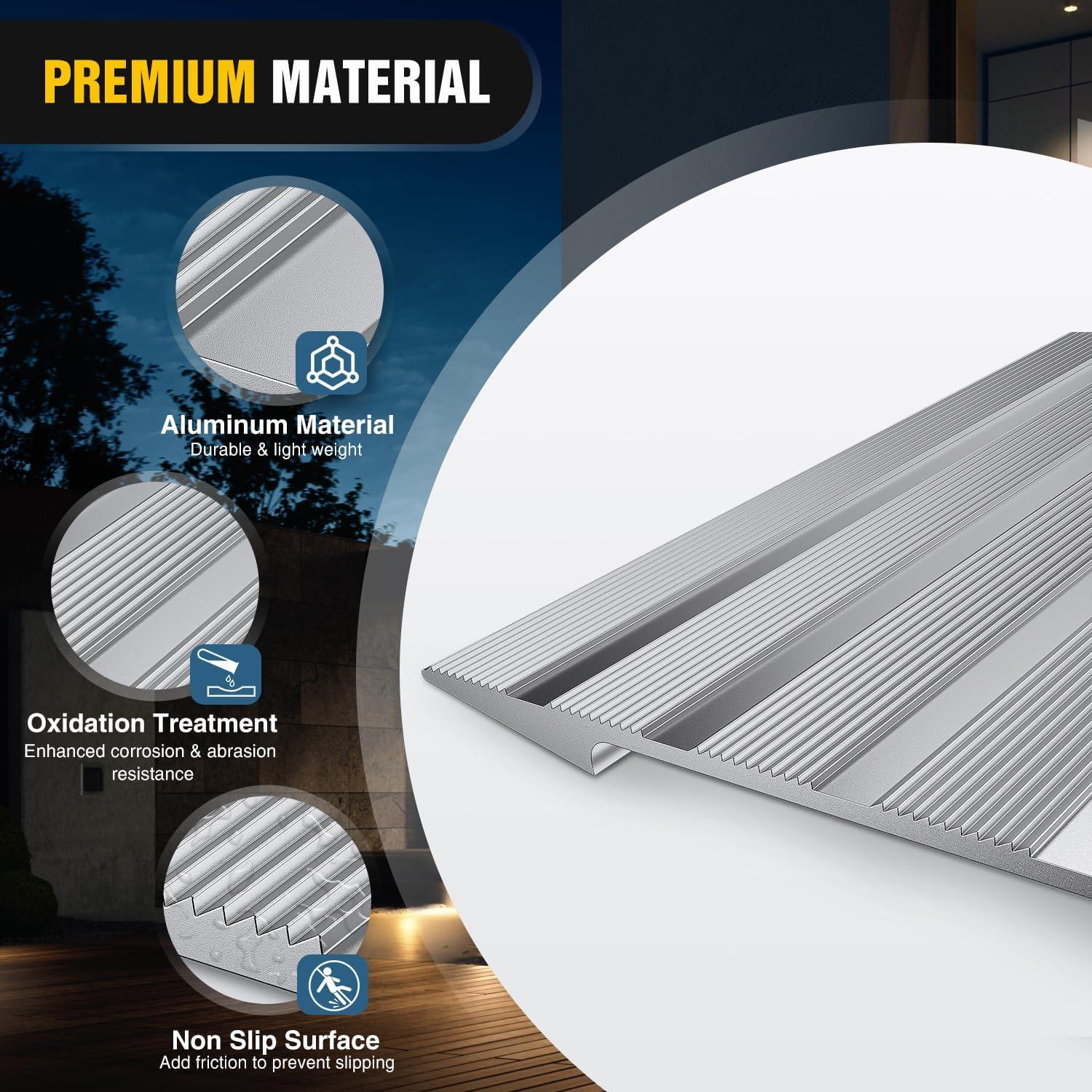 imageNilight Door Threshold Ramp 2quot Rise Portable Aluminum Wheelchair Door Entry Ramps for Doorways Stairs Home Steps1 Rise