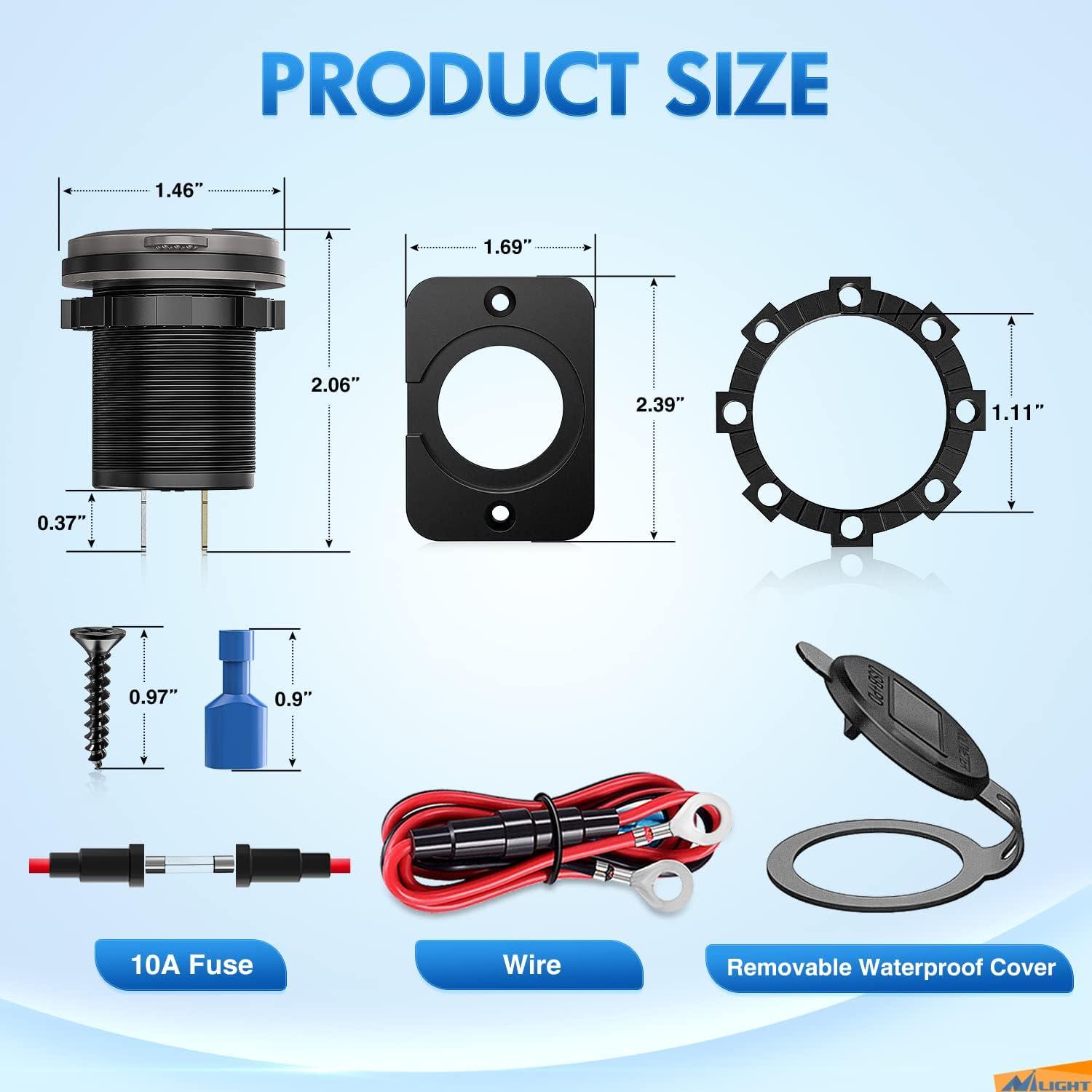 imageNilight Dual USB Socket PD Type C and QC30 12V 24V Car Outlet ON Off Touch Switch Fused Wire Kit for Cars Trucks RVs CampersPD Type C and USB