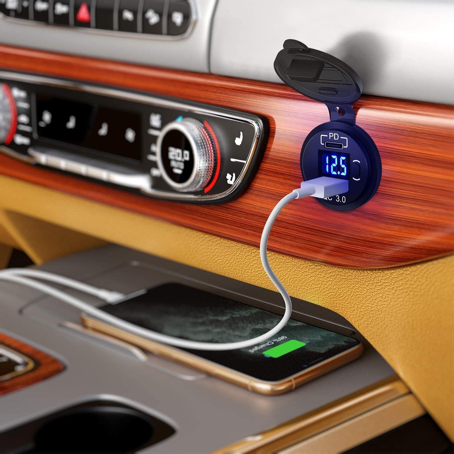 imageNilight Dual USB Socket PD Type C and QC30 12V 24V Car Outlet ON Off Touch Switch Fused Wire Kit for Cars Trucks RVs CampersPD Type C and USB