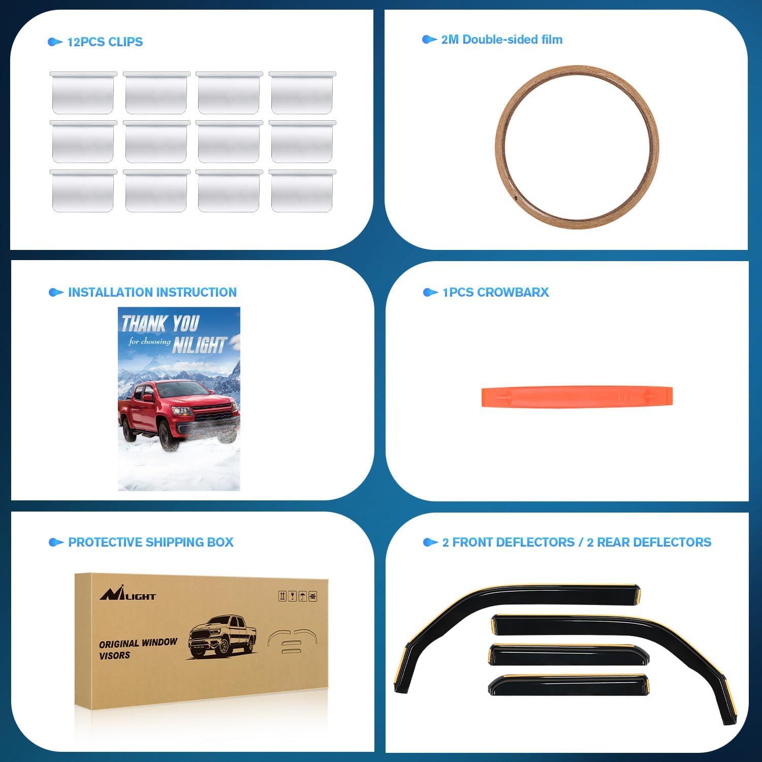 imageNilight Durable Rain Guards for Toyota Tacoma Double Cab 2016 2017 2018 2019 2020 2021 2022 2023 Window Deflectors Vent Window Visors 4 PiecesFor 20102024 Toyota 4Runner