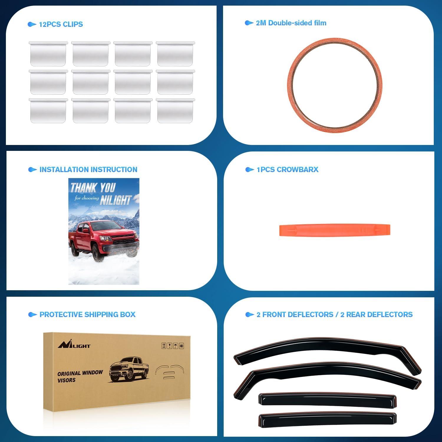 imageNilight Durable Rain Guards for Toyota Tacoma Double Cab 2016 2017 2018 2019 2020 2021 2022 2023 Window Deflectors Vent Window Visors 4 PiecesFor 20132018 Toyota RVA4