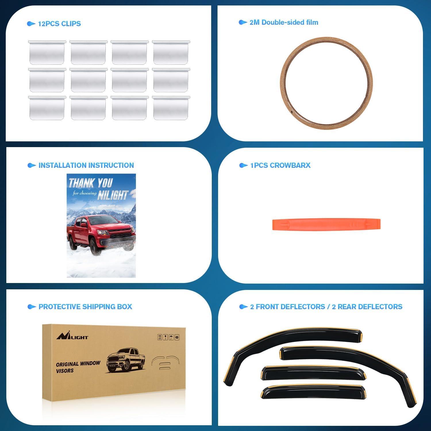 imageNilight Durable Rain Guards for Toyota Tacoma Double Cab 2016 2017 2018 2019 2020 2021 2022 2023 Window Deflectors Vent Window Visors 4 PiecesFor 20162023 Toyota Tacoma Double Cab