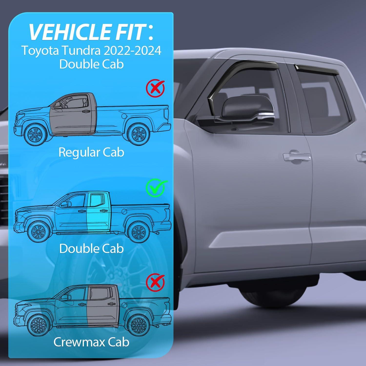 imageNilight Durable Rain Guards for Toyota Tacoma Double Cab 2016 2017 2018 2019 2020 2021 2022 2023 Window Deflectors Vent Window Visors 4 PiecesFor 20222024 Toyota Tundra Double Cab