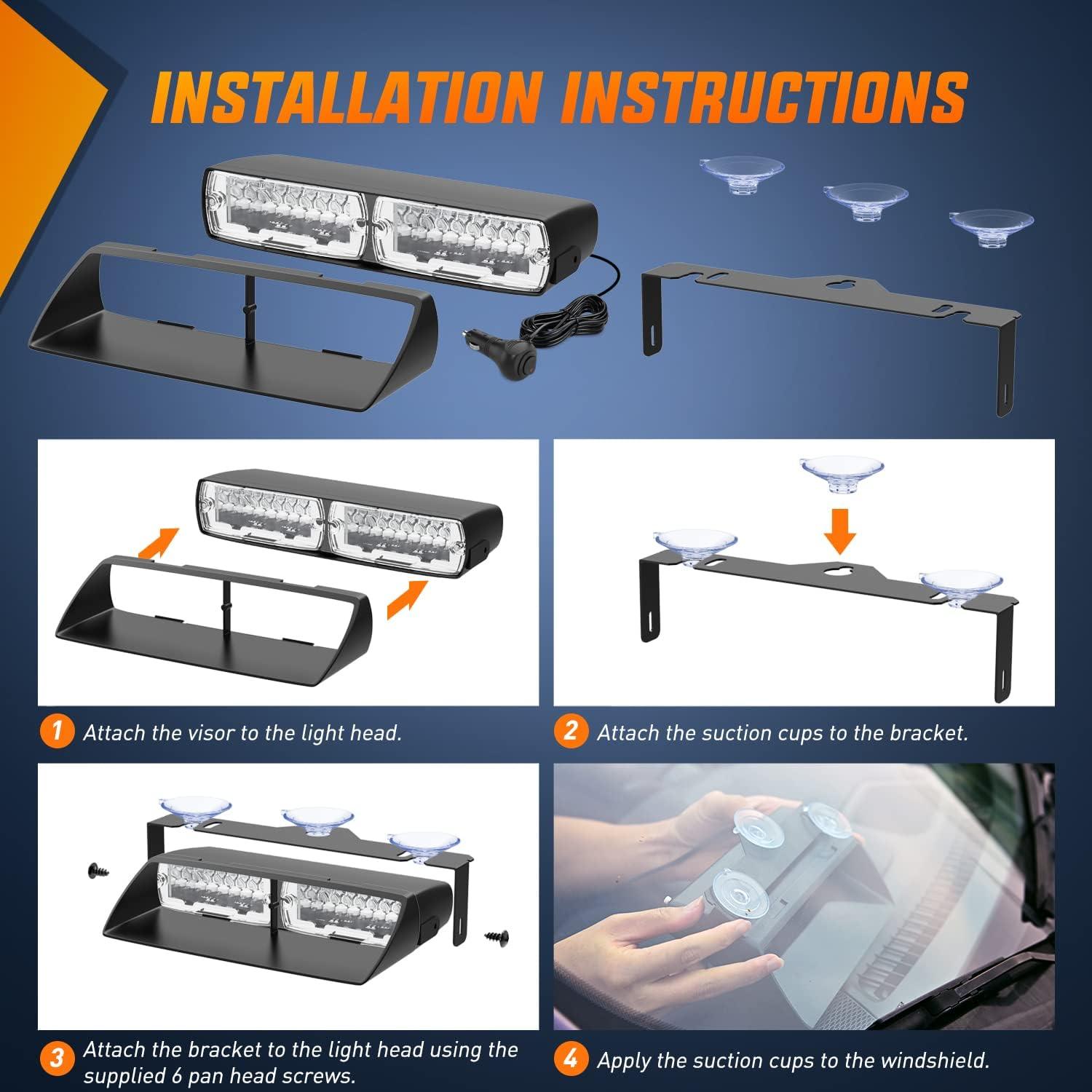 imageNilight Emergency Strobe Lights Windshield Hazard Warning Safety Flash with Suction Cups Super Bright LED Light for Police Enforcement Firefighters Vehicle TruckAmber and Red