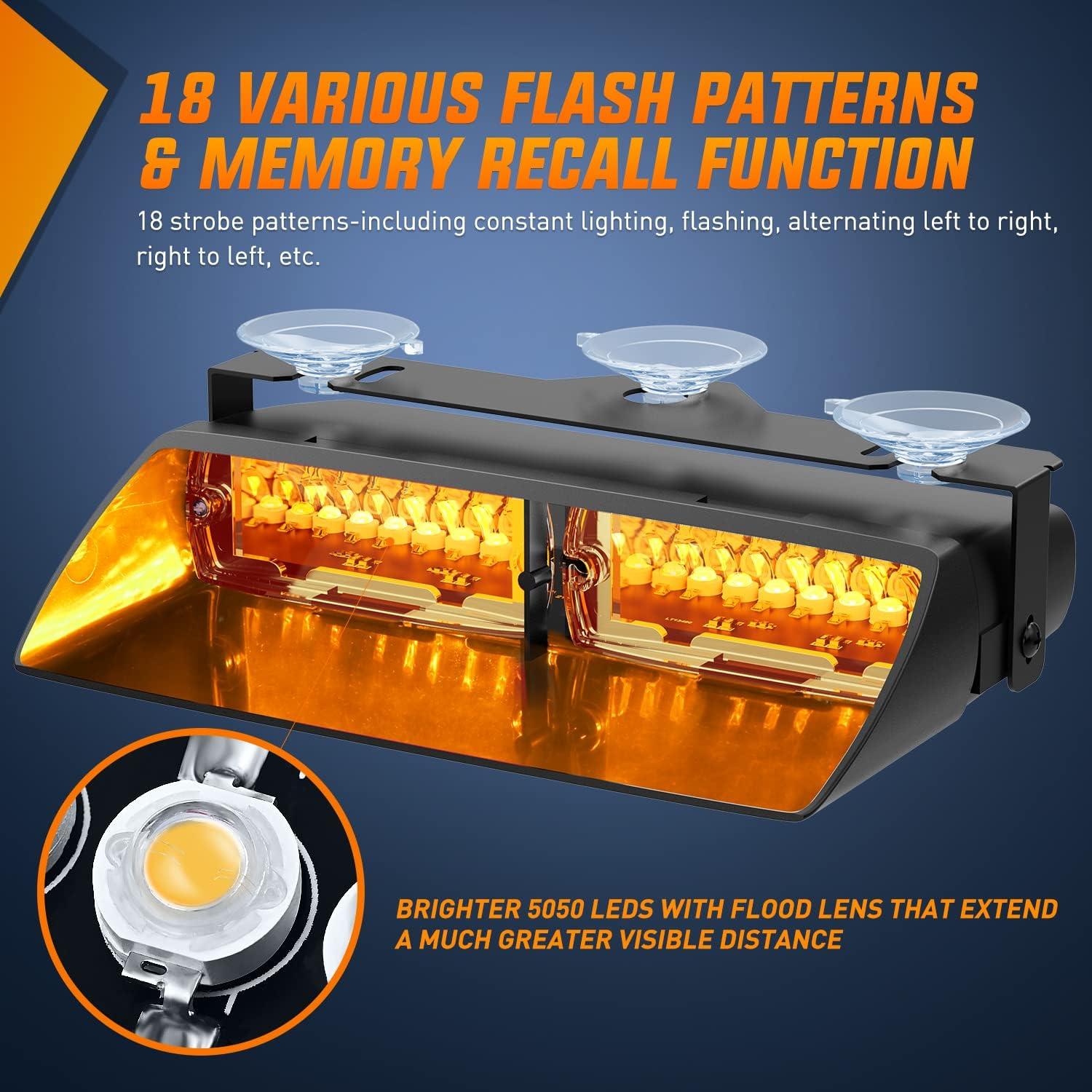 imageNilight Emergency Strobe Lights Windshield Hazard Warning Safety Flash with Suction Cups Super Bright LED Light for Police Enforcement Firefighters Vehicle TruckAmber