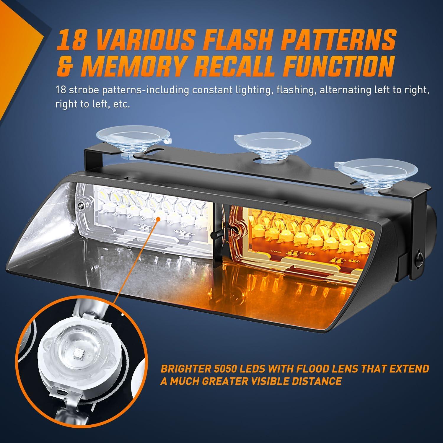 imageNilight Emergency Strobe Lights Windshield Hazard Warning Safety Flash with Suction Cups Super Bright LED Light for Police Enforcement Firefighters Vehicle TruckAmber White