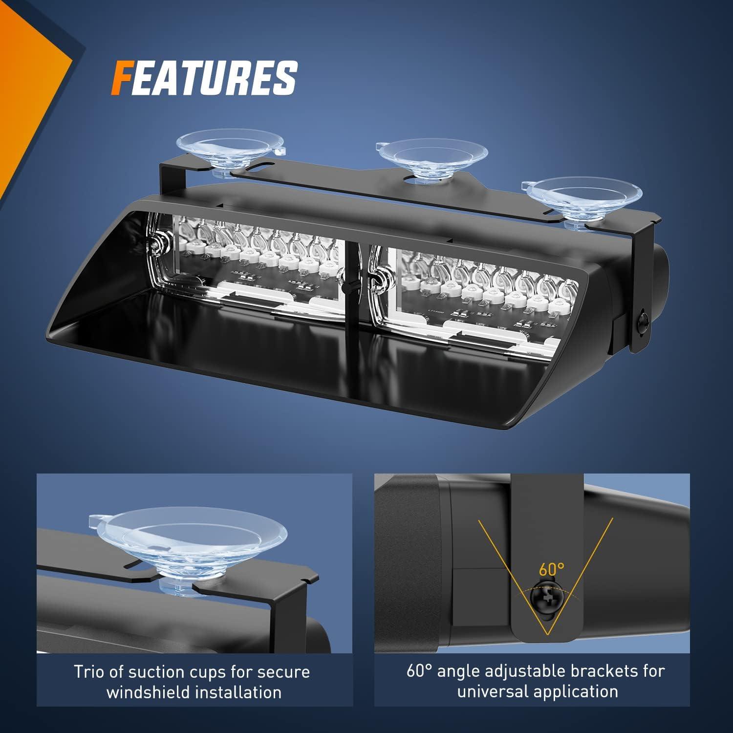 imageNilight Emergency Strobe Lights Windshield Hazard Warning Safety Flash with Suction Cups Super Bright LED Light for Police Enforcement Firefighters Vehicle TruckAmber and Red