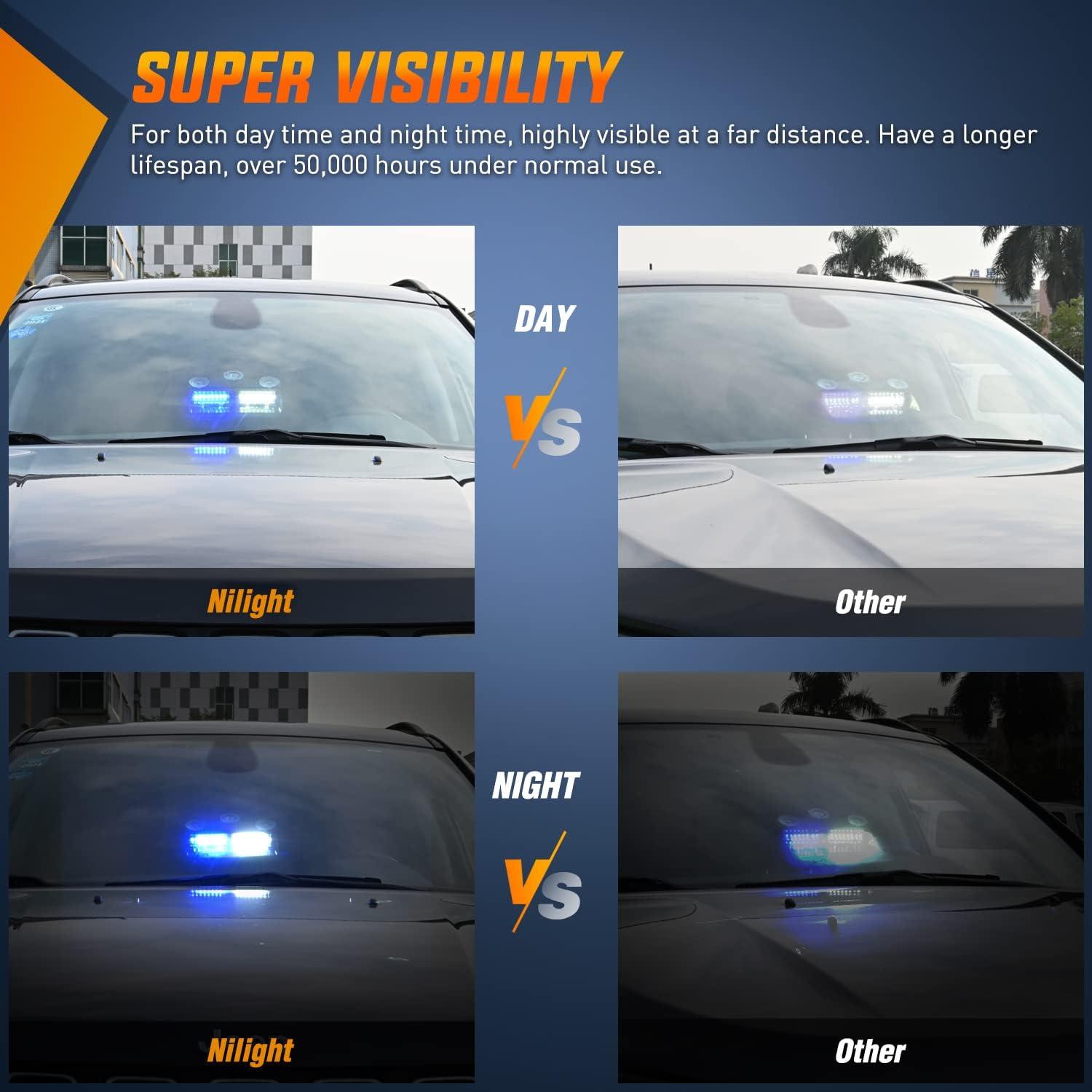 imageNilight Emergency Strobe Lights Windshield Hazard Warning Safety Flash with Suction Cups Super Bright LED Light for Police Enforcement Firefighters Vehicle TruckBlue and White