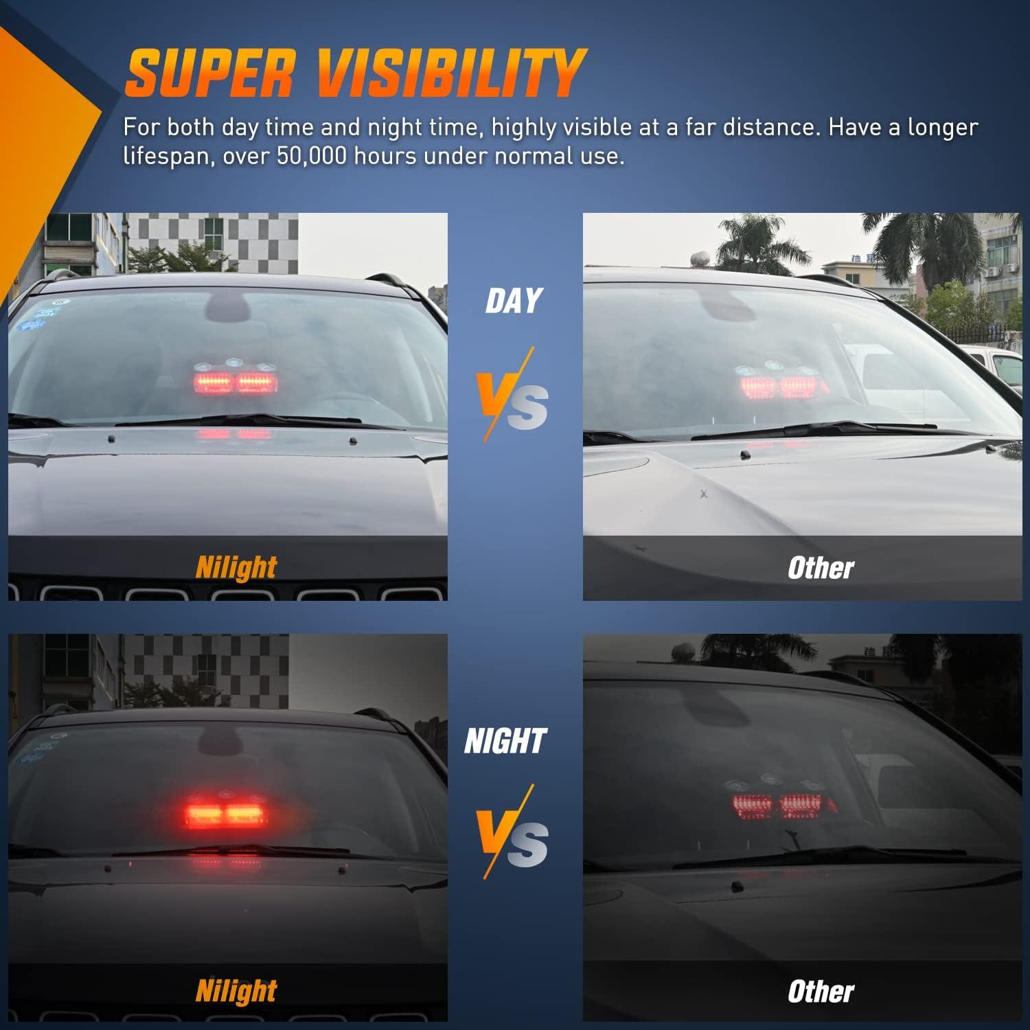 imageNilight Emergency Strobe Lights Windshield Hazard Warning Safety Flash with Suction Cups Super Bright LED Light for Police Enforcement Firefighters Vehicle TruckRed