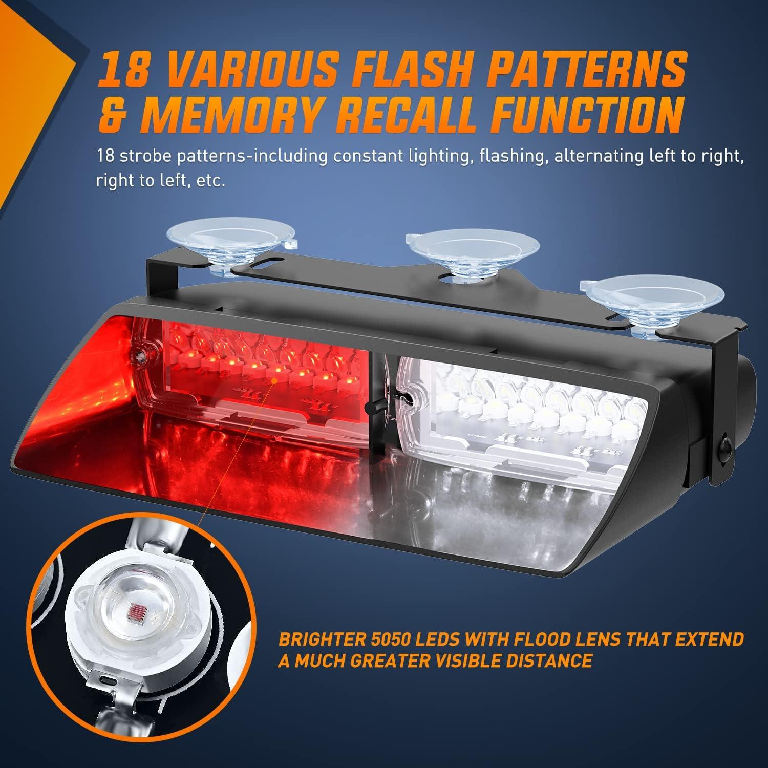 imageNilight Emergency Strobe Lights Windshield Hazard Warning Safety Flash with Suction Cups Super Bright LED Light for Police Enforcement Firefighters Vehicle TruckRed and White