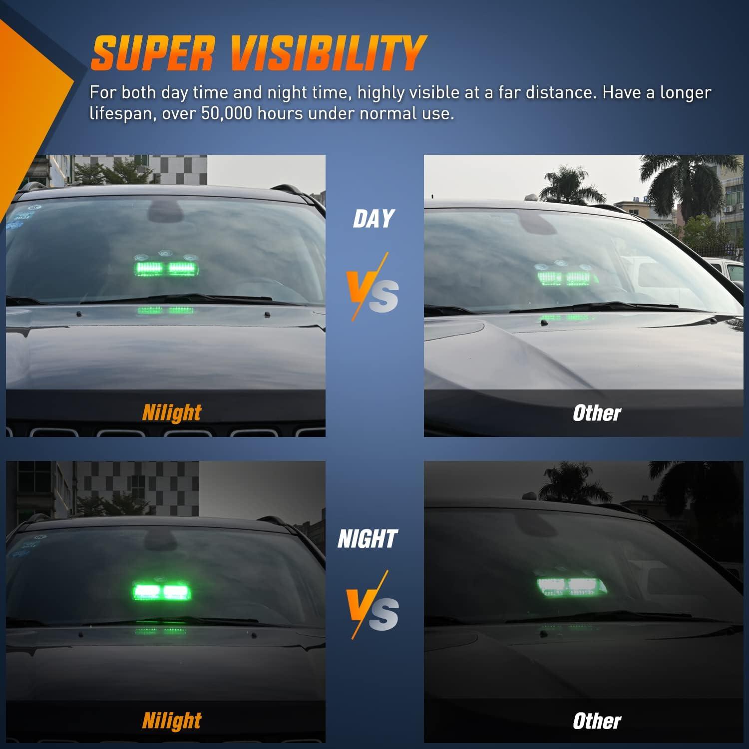 imageNilight Emergency Strobe Lights Windshield Hazard Warning Safety Flash with Suction Cups Super Bright LED Light for Police Enforcement Firefighters Vehicle TruckGreen