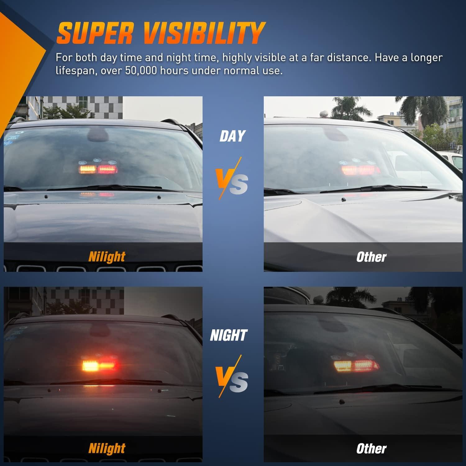 imageNilight Emergency Strobe Lights Windshield Hazard Warning Safety Flash with Suction Cups Super Bright LED Light for Police Enforcement Firefighters Vehicle TruckAmber and Red