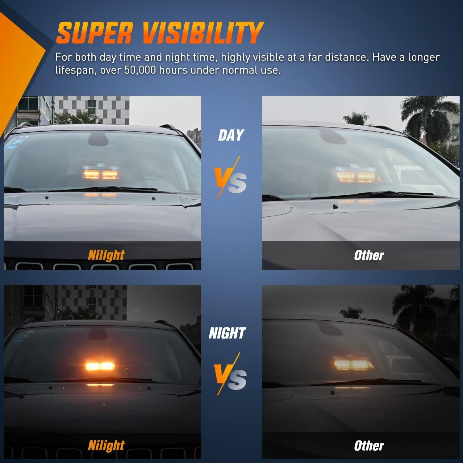 imageNilight Emergency Strobe Lights Windshield Hazard Warning Safety Flash with Suction Cups Super Bright LED Light for Police Enforcement Firefighters Vehicle TruckAmber