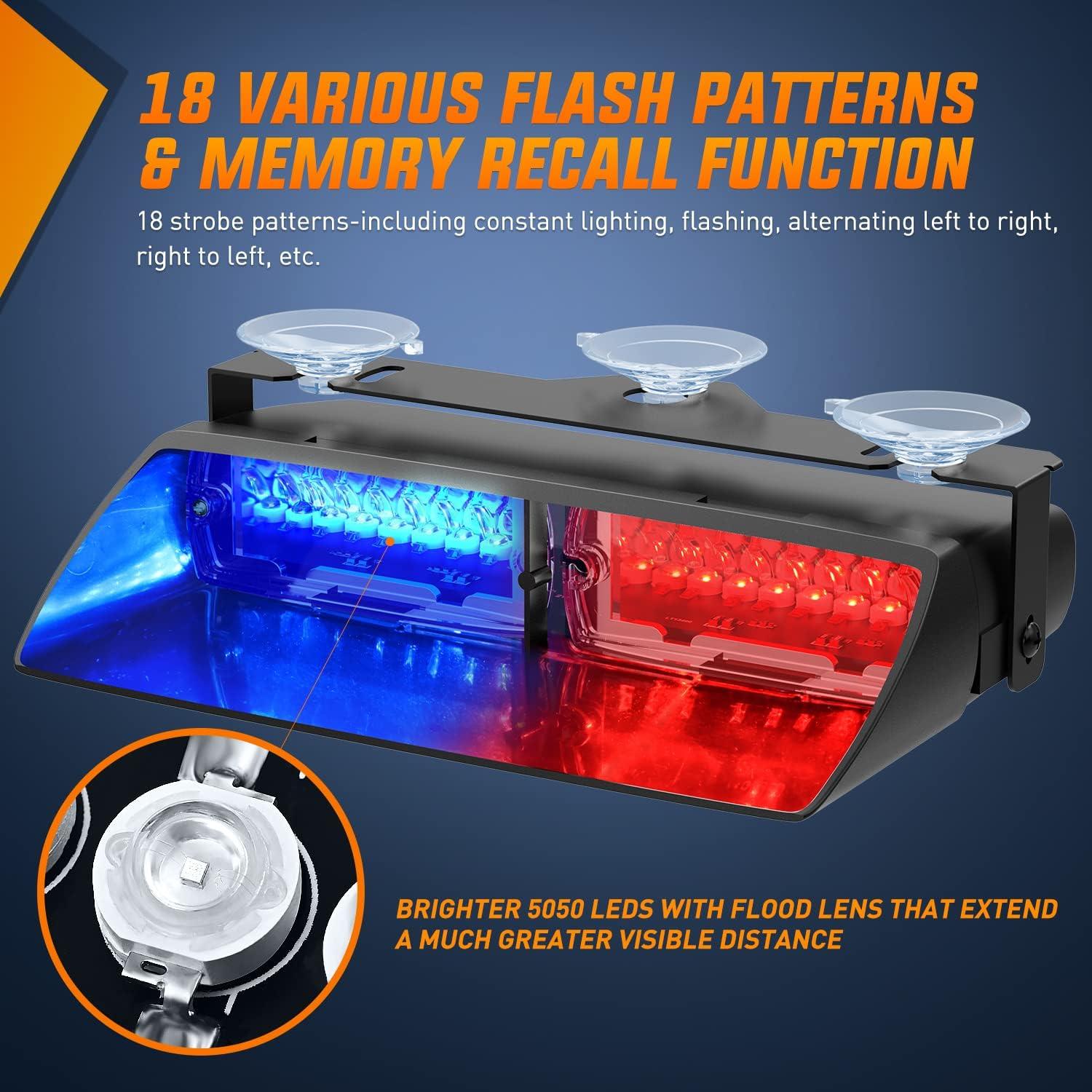 imageNilight Emergency Strobe Lights Windshield Hazard Warning Safety Flash with Suction Cups Super Bright LED Light for Police Enforcement Firefighters Vehicle TruckBlue and Red