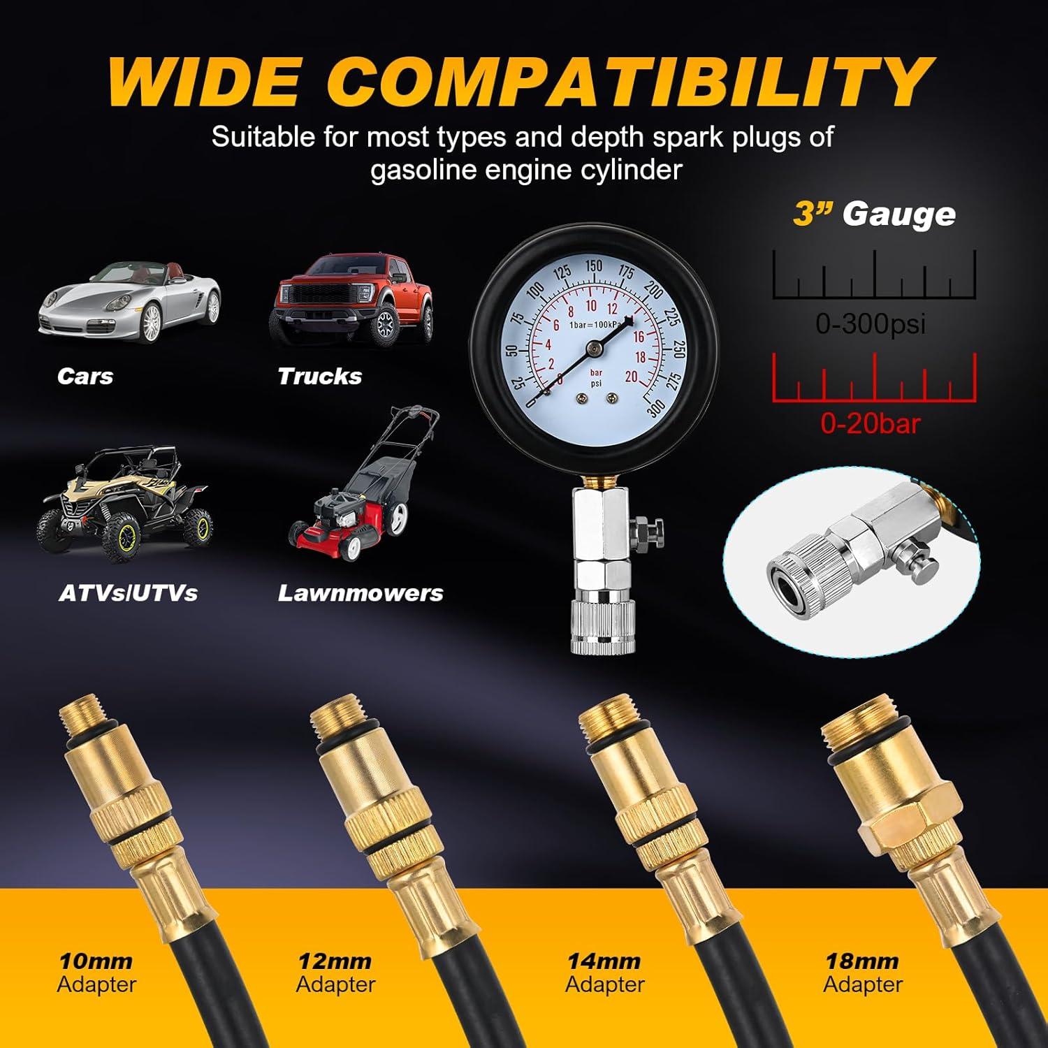 imageNilight Engine Compression Tester Kit 11 PCS with Spark Plug Tester Automotive Cylinder Pressure Gauge Tool Set for Gasoline Engines8pcs