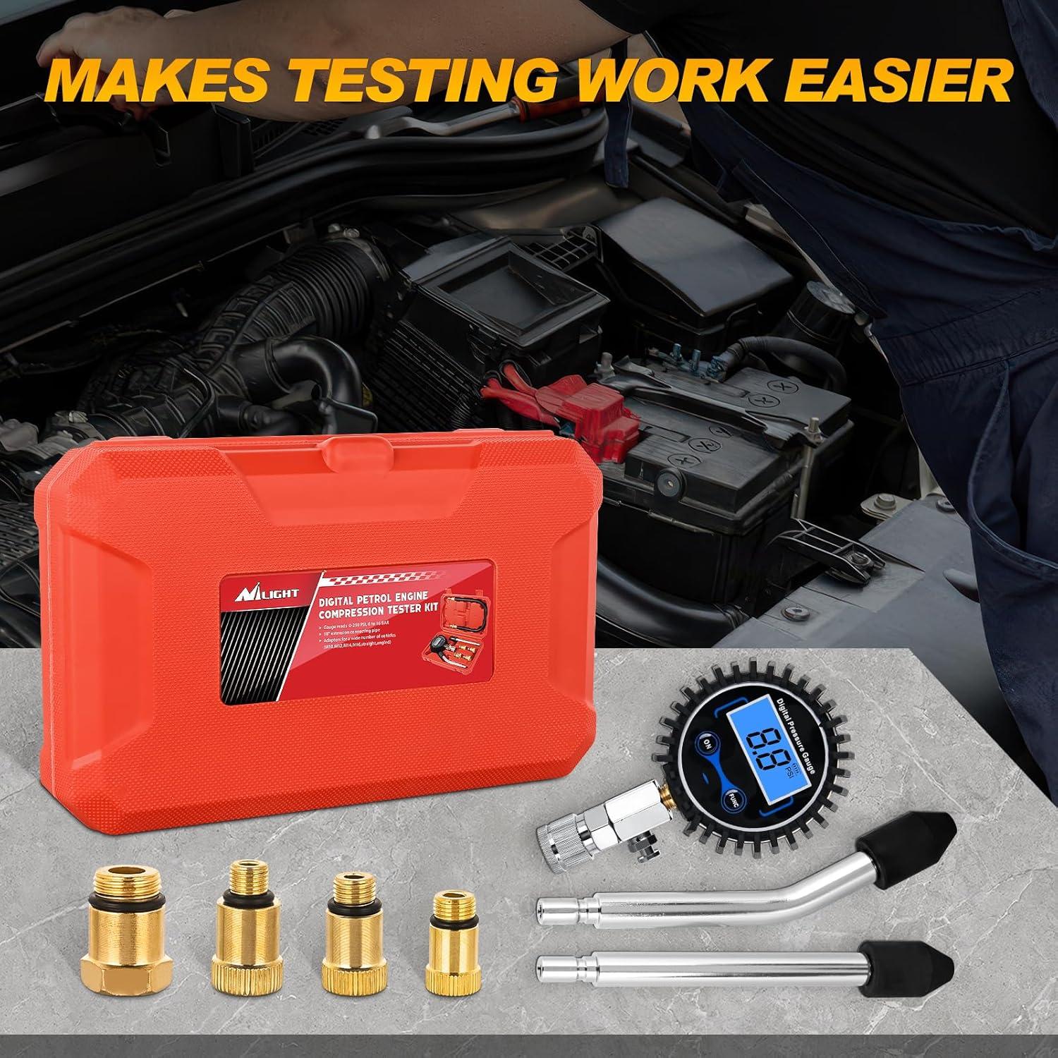 imageNilight Engine Compression Tester Kit 11 PCS with Spark Plug Tester Automotive Cylinder Pressure Gauge Tool Set for Gasoline EnginesDigital