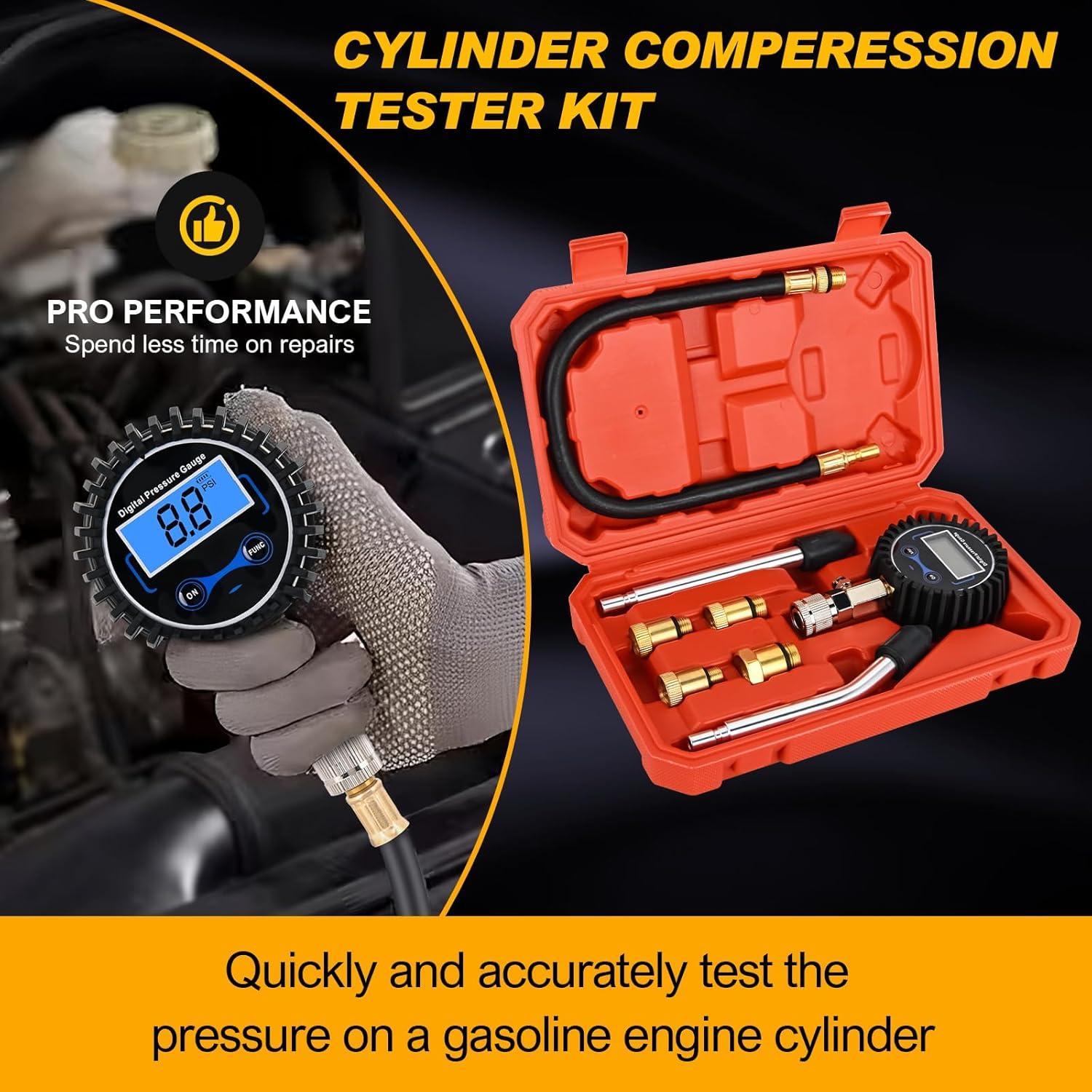 imageNilight Engine Compression Tester Kit 11 PCS with Spark Plug Tester Automotive Cylinder Pressure Gauge Tool Set for Gasoline EnginesDigital
