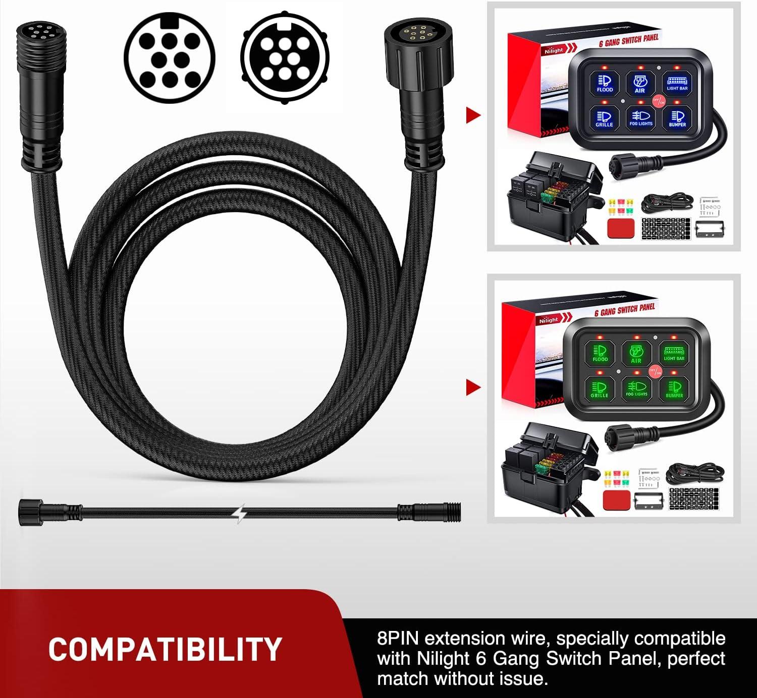 imageNilight Extension Cable Cord for 6 Gang Switch Controller 8PIN Wire Harness 12m 47quot Fuse Panel