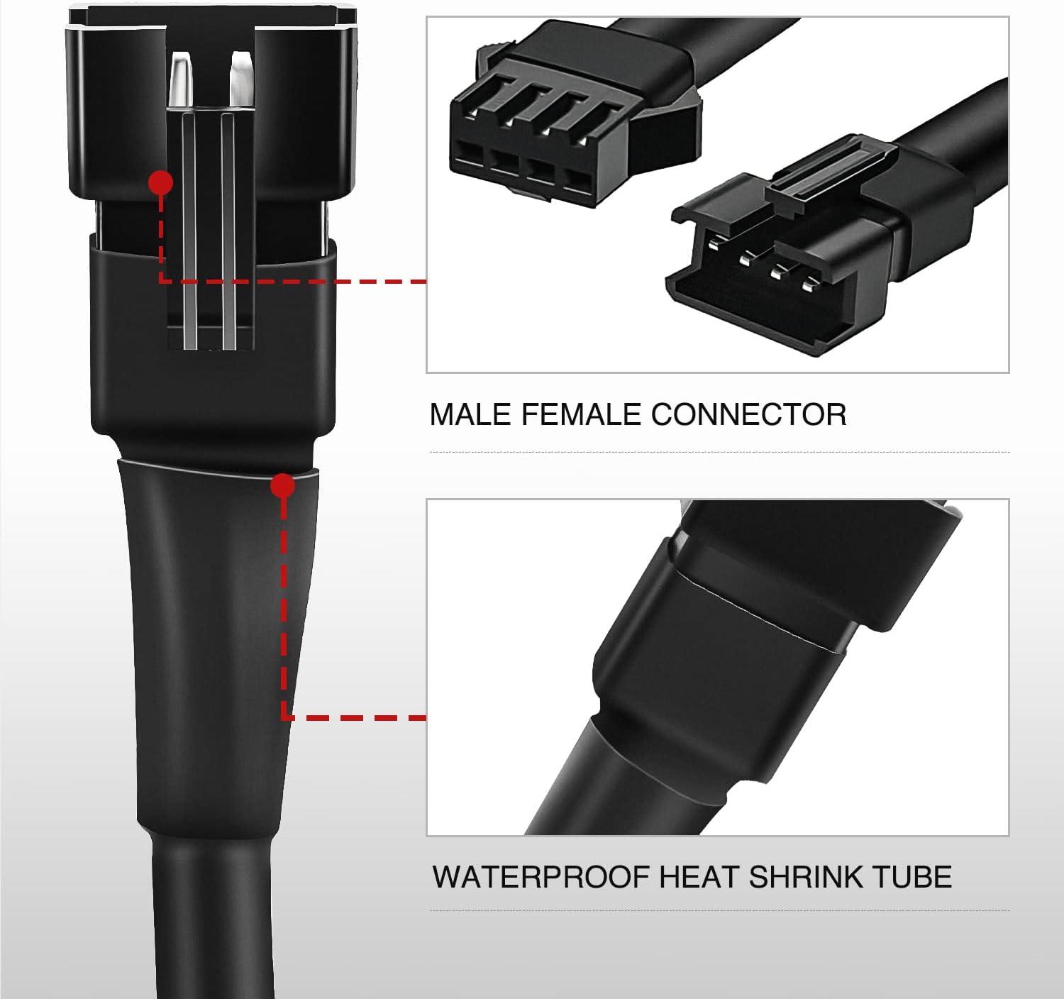 imageNilight Extension Cable for Motorcycle LED Strip Lights 4PCS 2 Feet Extension Cords 3PCS 2 Way Y Splitter 4PIN Extension Cord for Underglow Neon Accent Light Strips Rock Lights