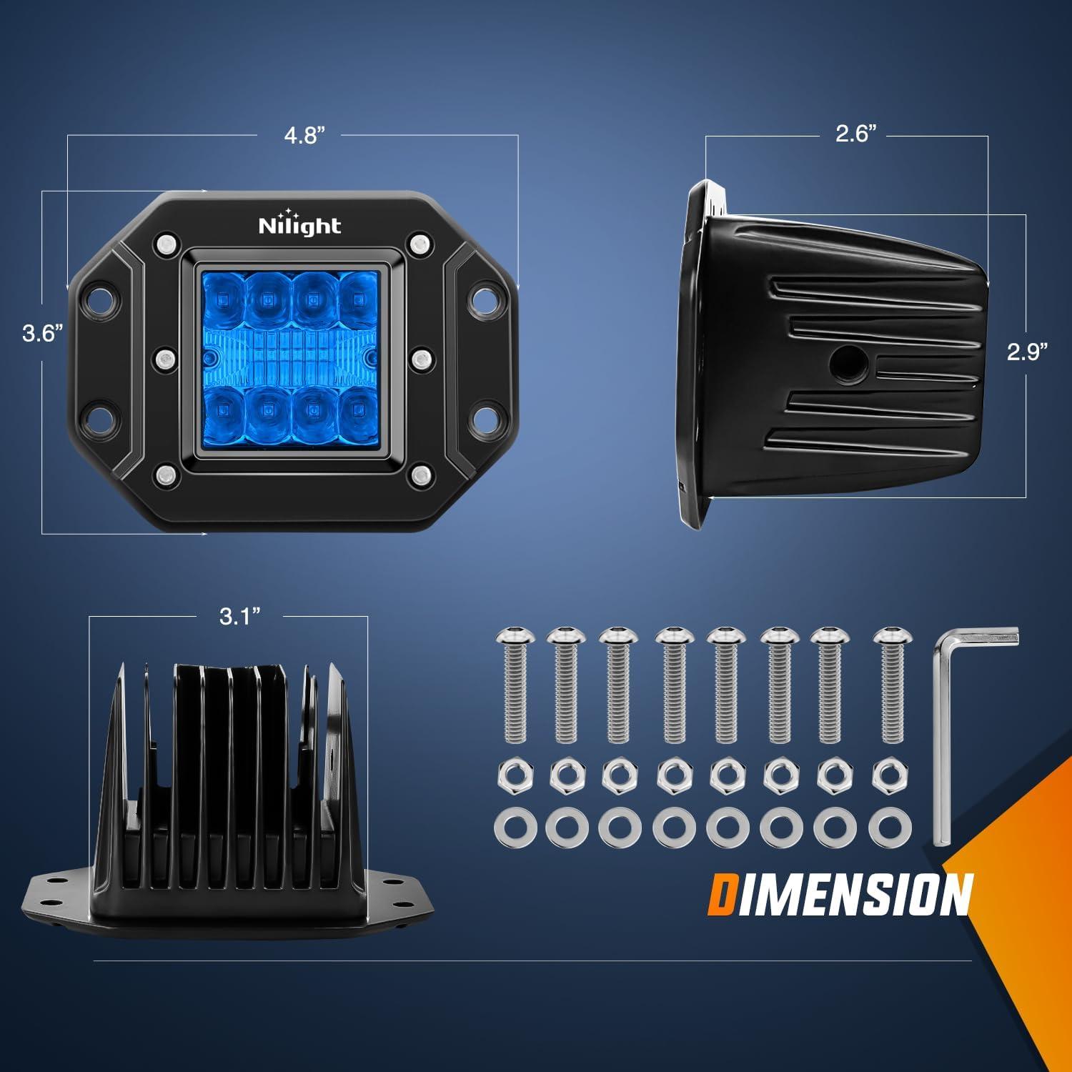 imageNilight Flush Mount LED Light Pods 2 PCS 42 W Amber Upgraded Spot Flood Combo Driving Fog Lights Off Road Lights Bumper LED Work Light for Truck SUV ATV UTV Pickup Van Boat TractorBlue Light