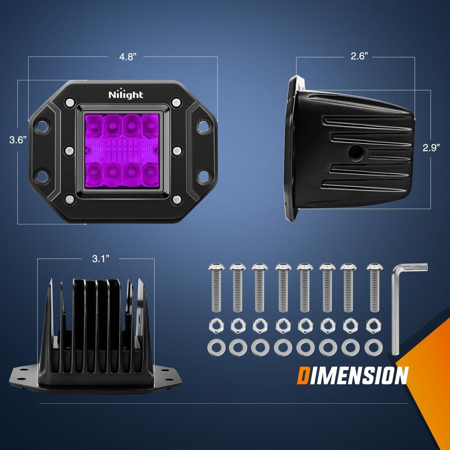 imageNilight Flush Mount LED Light Pods 2 PCS 42 W Amber Upgraded Spot Flood Combo Driving Fog Lights Off Road Lights Bumper LED Work Light for Truck SUV ATV UTV Pickup Van Boat TractorPurple Light