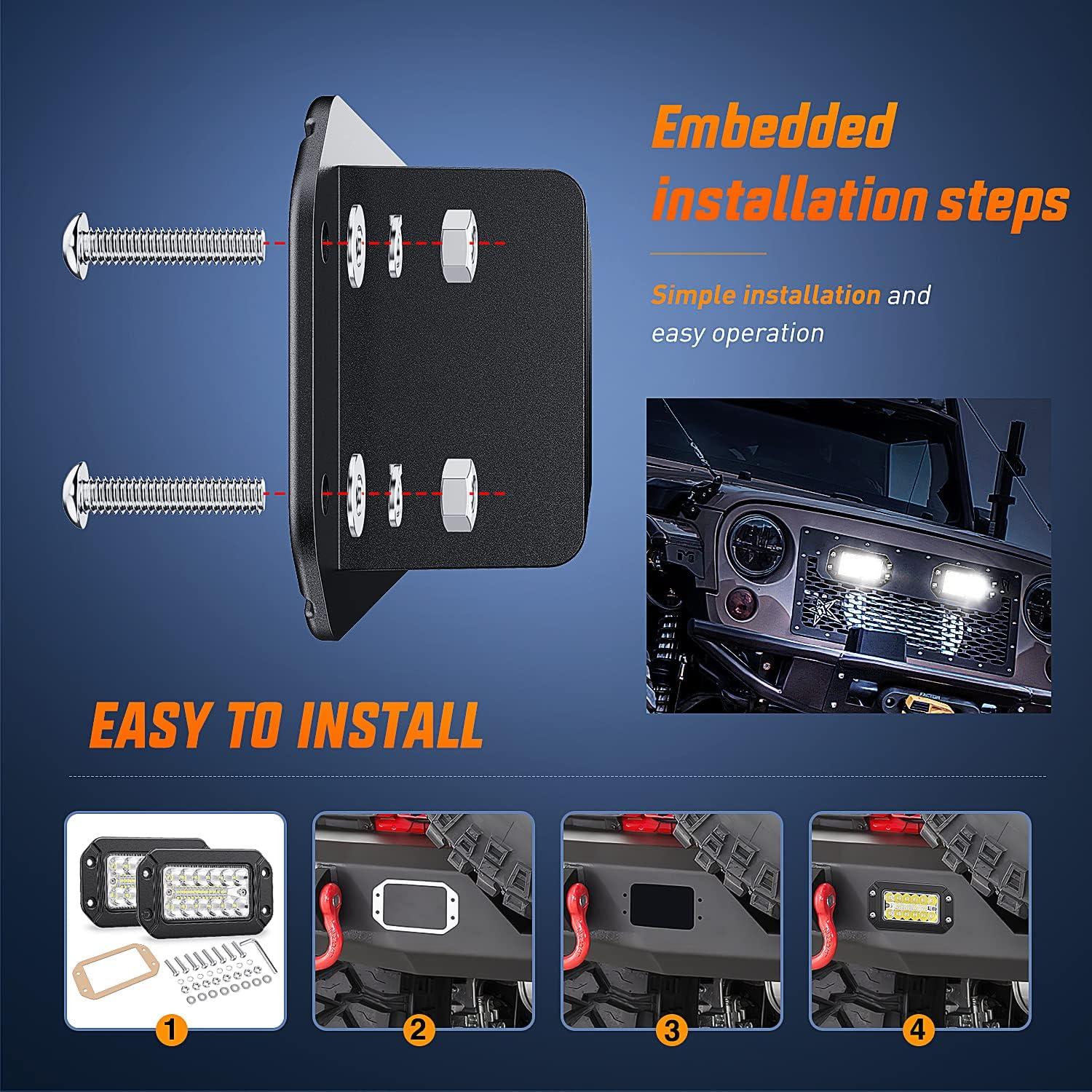 imageNilight Flush Mount LED Light Pods 2 PCS 42 W Amber Upgraded Spot Flood Combo Driving Fog Lights Off Road Lights Bumper LED Work Light for Truck SUV ATV UTV Pickup Van Boat Tractor2Pcs 26LEDs LED Pods