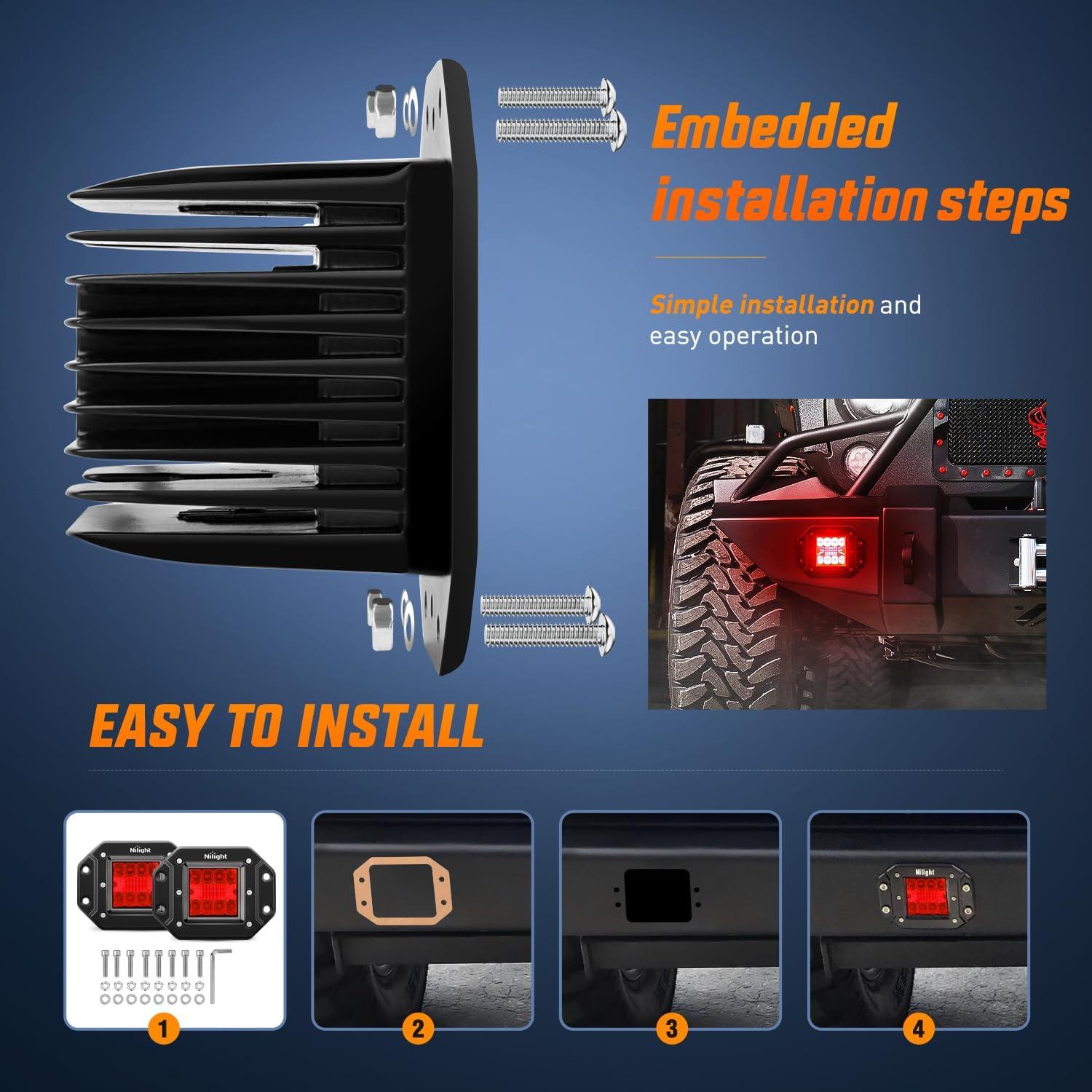 imageNilight Flush Mount LED Light Pods 2 PCS 42 W Amber Upgraded Spot Flood Combo Driving Fog Lights Off Road Lights Bumper LED Work Light for Truck SUV ATV UTV Pickup Van Boat TractorRed