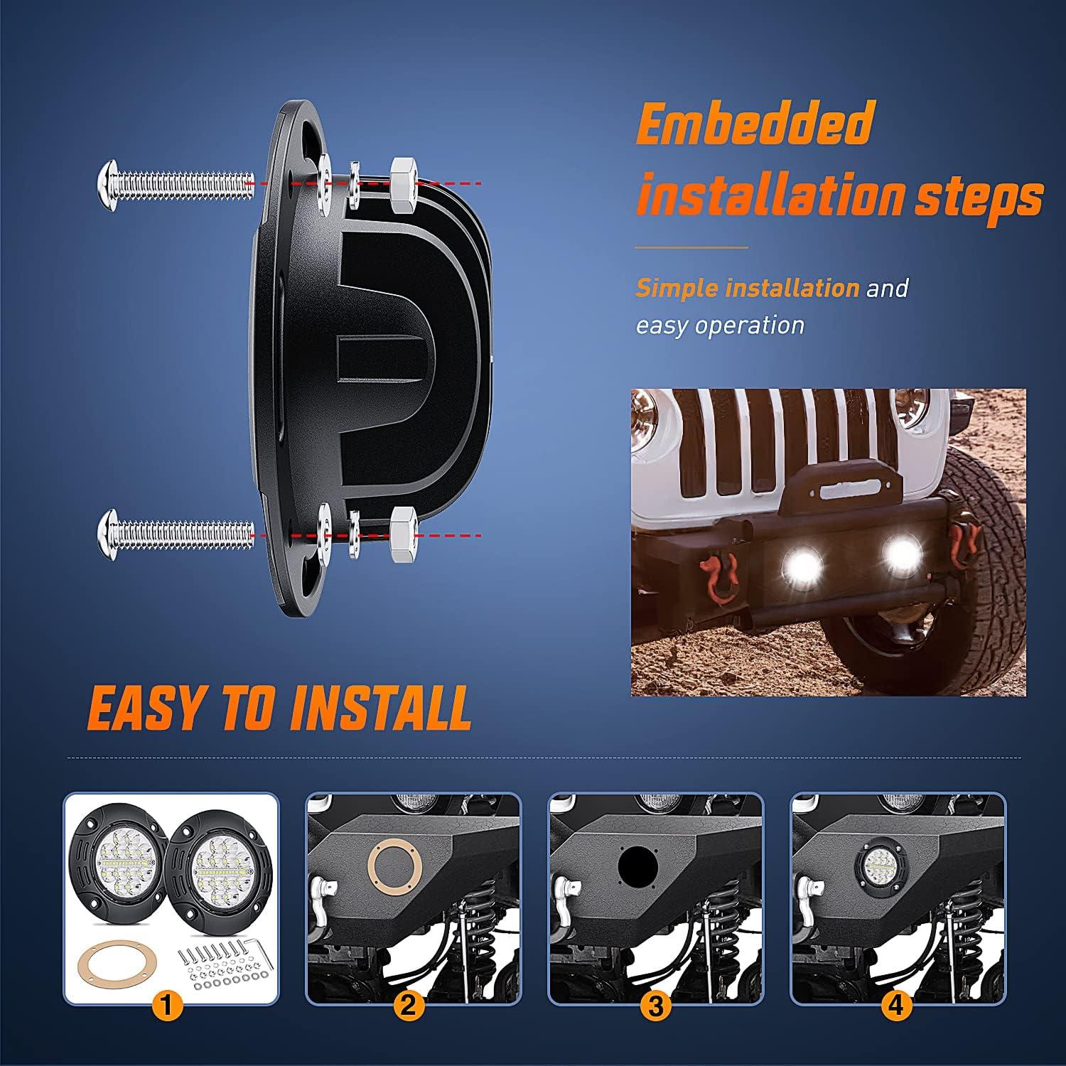 imageNilight Flush Mount LED Light Pods 2 PCS 42 W Amber Upgraded Spot Flood Combo Driving Fog Lights Off Road Lights Bumper LED Work Light for Truck SUV ATV UTV Pickup Van Boat Tractor2Pcs 24LEDs LED Pods