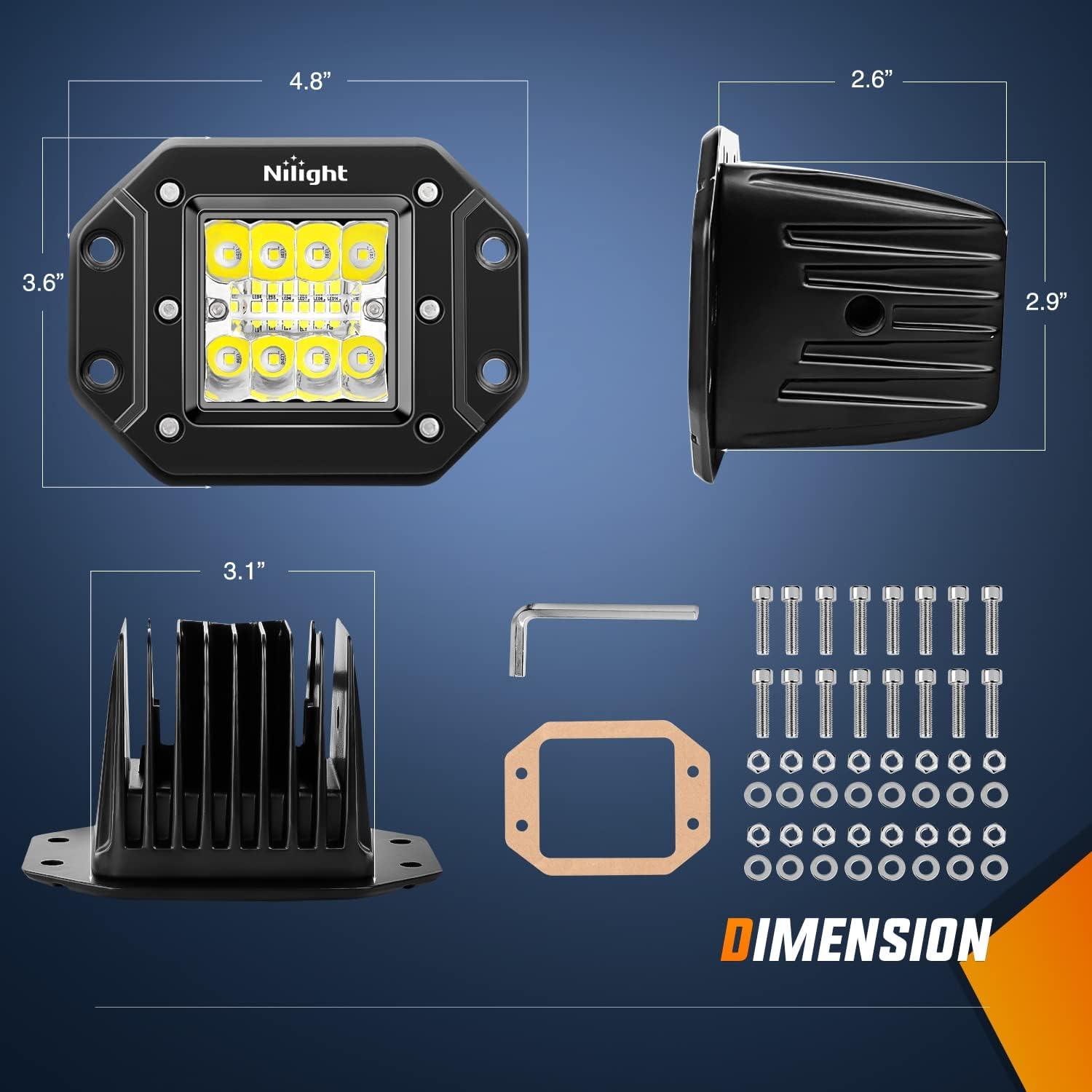 imageNilight Flush Mount LED Light Pods 2 PCS 42 W Amber Upgraded Spot Flood Combo Driving Fog Lights Off Road Lights Bumper LED Work Light for Truck SUV ATV UTV Pickup Van Boat Tractor4Pcs 42W LED Pods