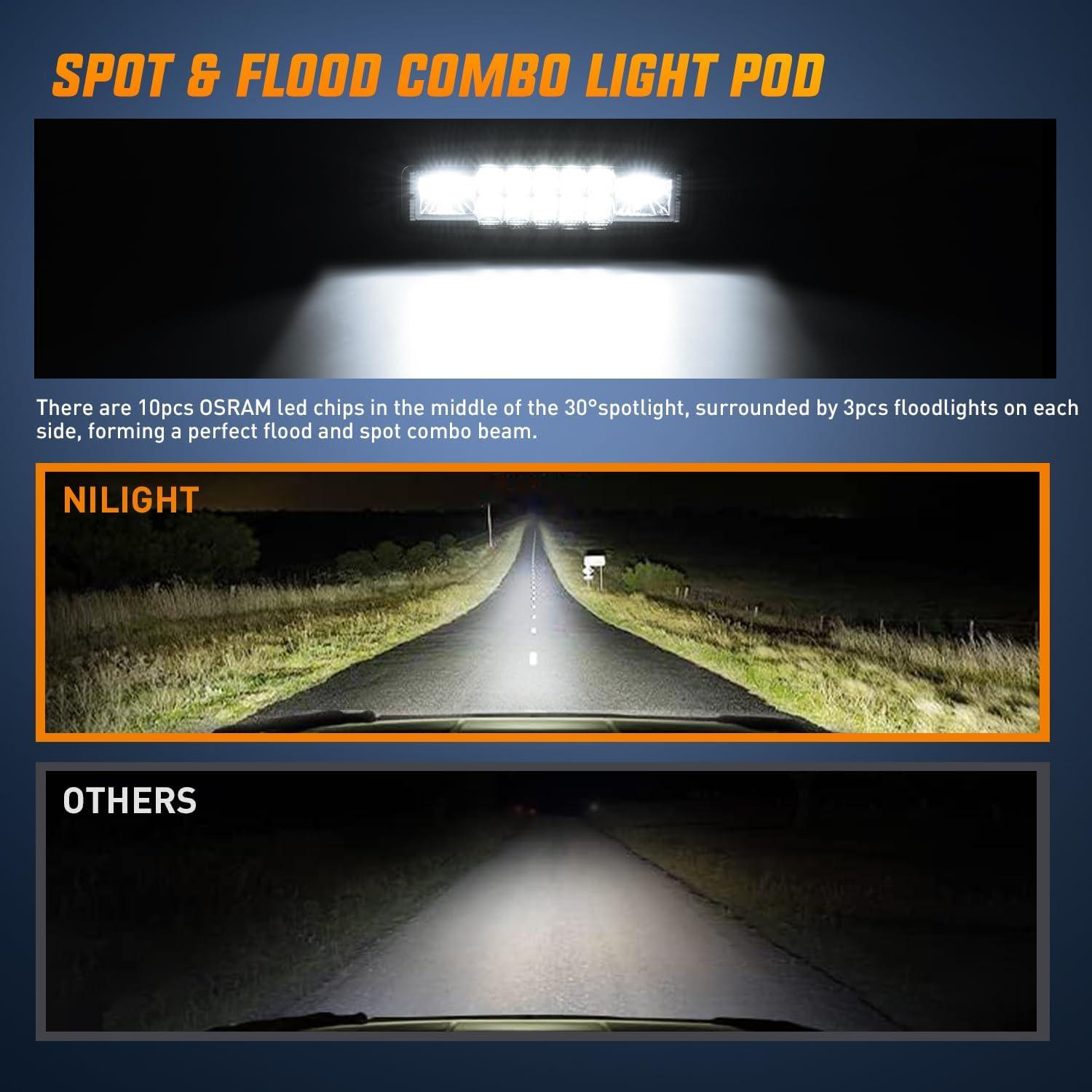 imageNilight Flush Mount LED Light Pods 2 PCS 42 W Amber Upgraded Spot Flood Combo Driving Fog Lights Off Road Lights Bumper LED Work Light for Truck SUV ATV UTV Pickup Van Boat Tractor2Pcs 20LEDs LED Pods