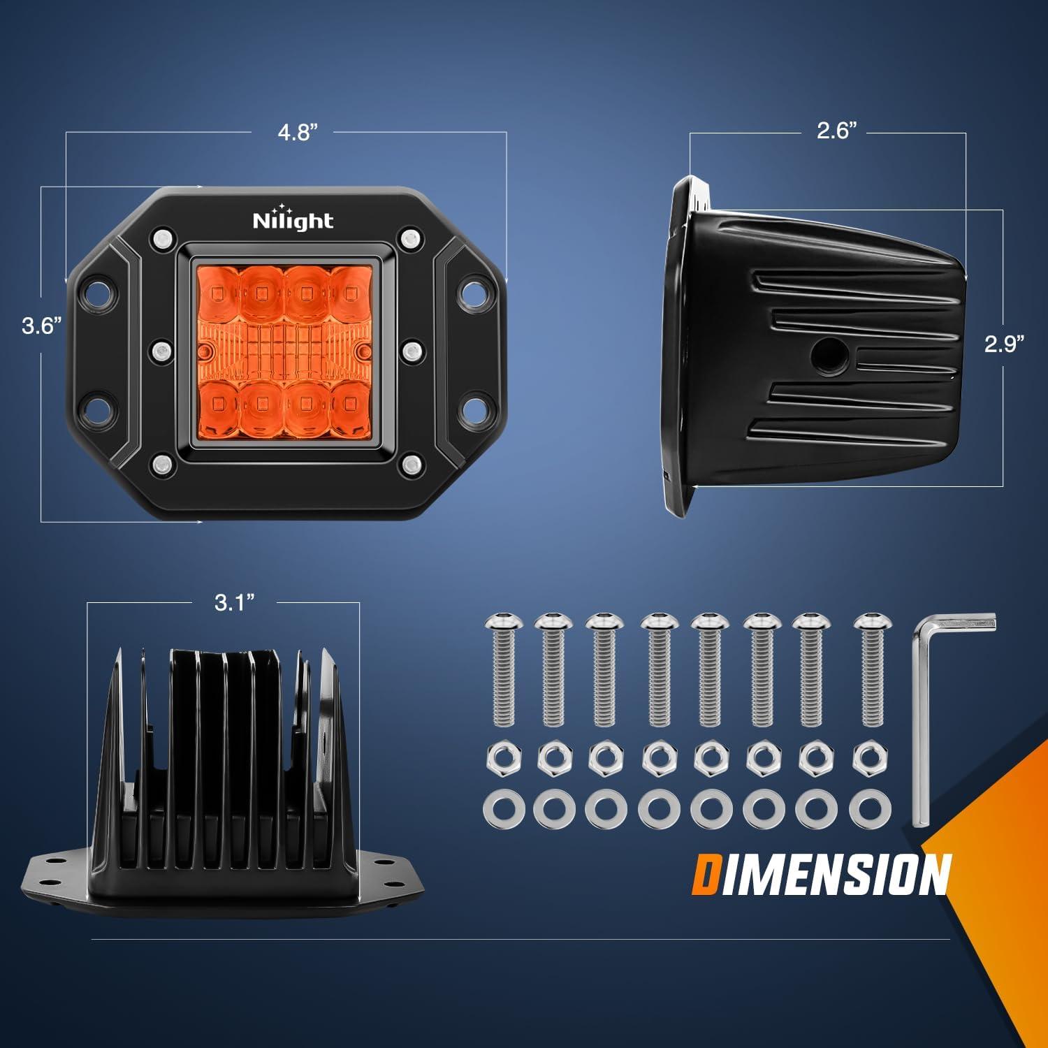 imageNilight Flush Mount LED Light Pods 2 PCS 42 W Amber Upgraded Spot Flood Combo Driving Fog Lights Off Road Lights Bumper LED Work Light for Truck SUV ATV UTV Pickup Van Boat TractorAmber Light