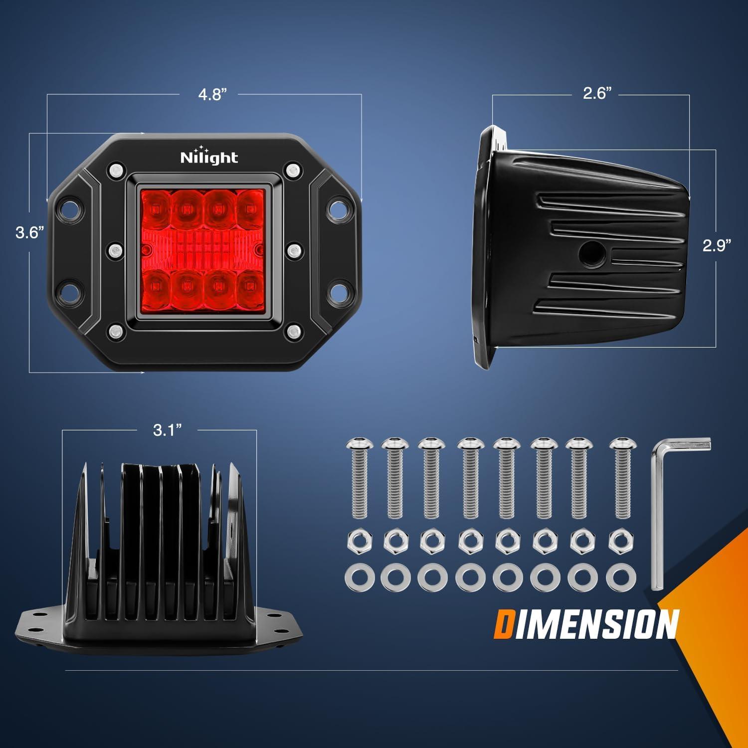 imageNilight Flush Mount LED Light Pods 2 PCS 42 W Amber Upgraded Spot Flood Combo Driving Fog Lights Off Road Lights Bumper LED Work Light for Truck SUV ATV UTV Pickup Van Boat TractorRed