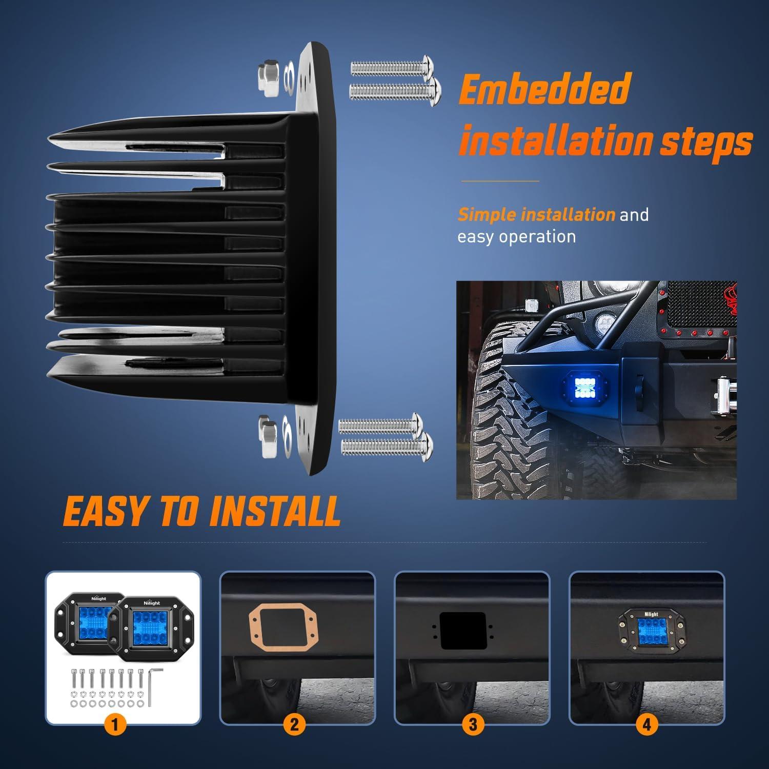 imageNilight Flush Mount LED Light Pods 2 PCS 42 W Amber Upgraded Spot Flood Combo Driving Fog Lights Off Road Lights Bumper LED Work Light for Truck SUV ATV UTV Pickup Van Boat TractorBlue Light