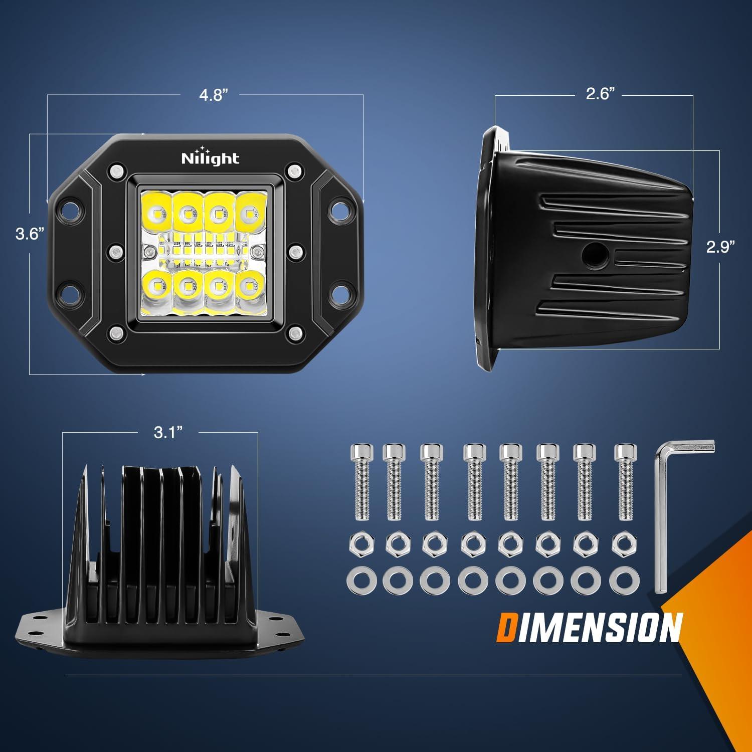imageNilight Flush Mount LED Light Pods 2 PCS 42 W Amber Upgraded Spot Flood Combo Driving Fog Lights Off Road Lights Bumper LED Work Light for Truck SUV ATV UTV Pickup Van Boat Tractor2Pcs 42W LED Pods Wiring Harness