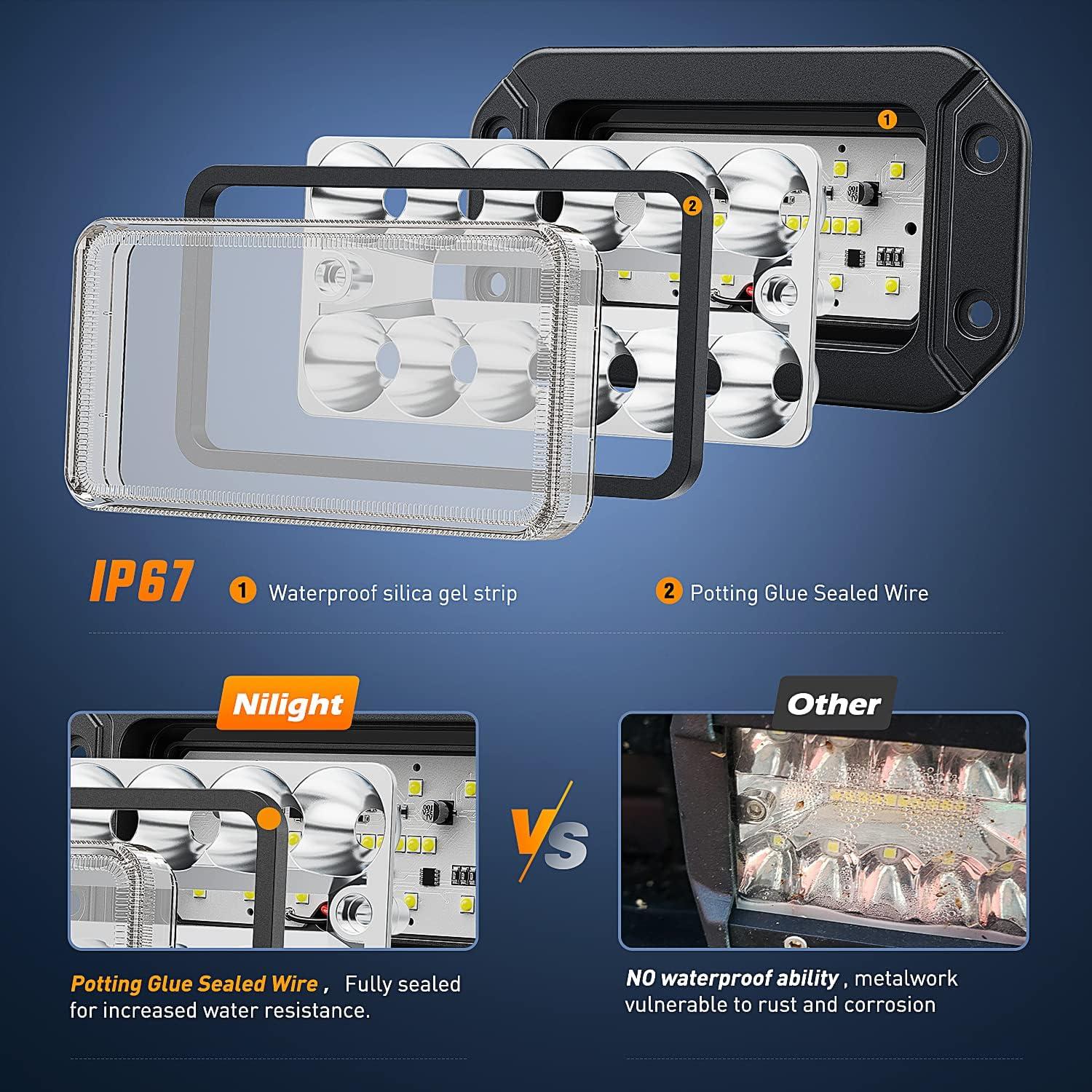 imageNilight Flush Mount LED Light Pods 2 PCS 42 W Amber Upgraded Spot Flood Combo Driving Fog Lights Off Road Lights Bumper LED Work Light for Truck SUV ATV UTV Pickup Van Boat Tractor2Pcs 26LEDs LED Pods