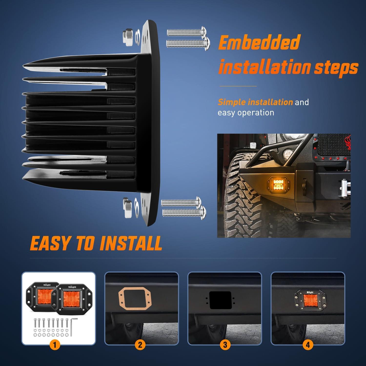 imageNilight Flush Mount LED Light Pods 2 PCS 42 W Amber Upgraded Spot Flood Combo Driving Fog Lights Off Road Lights Bumper LED Work Light for Truck SUV ATV UTV Pickup Van Boat TractorAmber Light