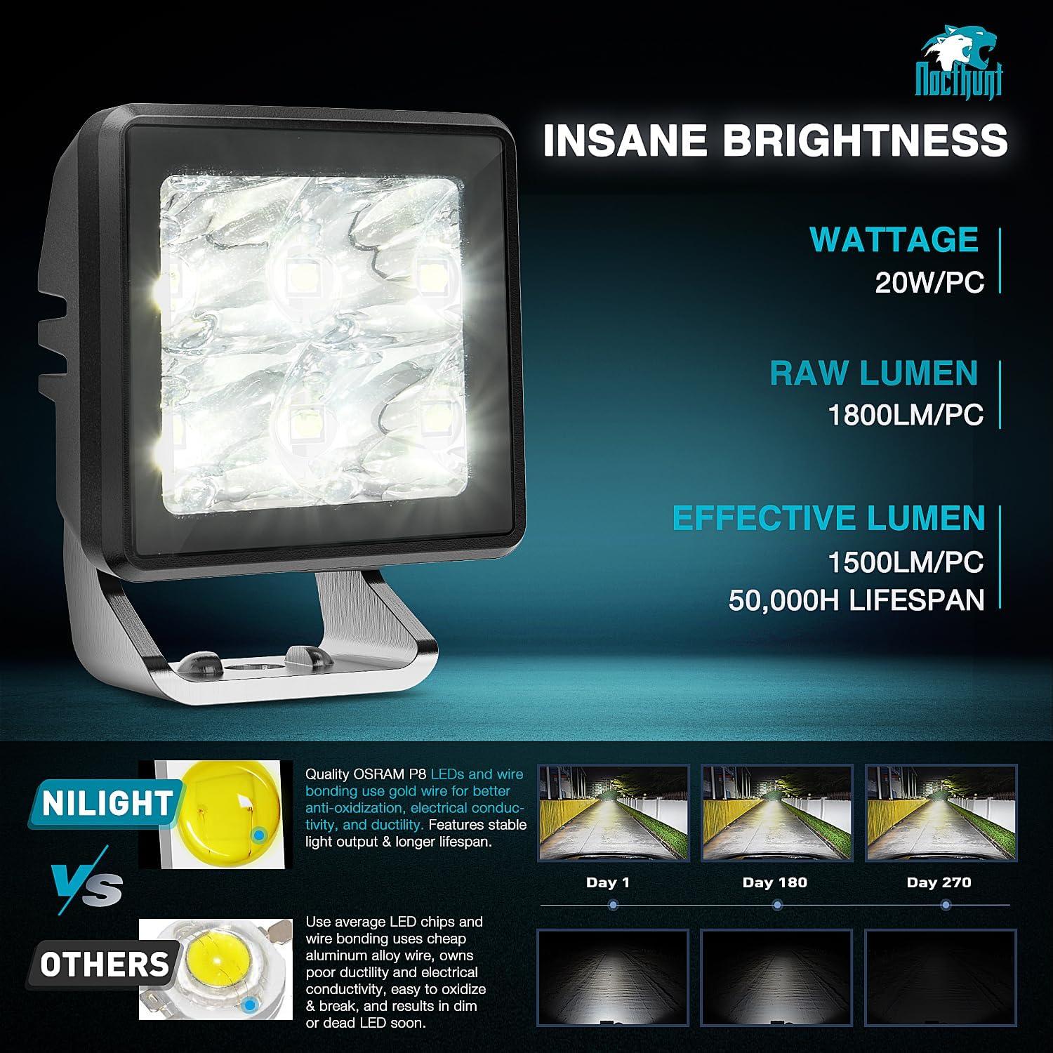 imageNilight Flush Mount LED Pod Lights 2 PCS 47 Inch 4LED Flood Beam Bumper Offroad Driving Backup Reverse Work Light for Truck ATV UTV2Inch 4Led Light Pods