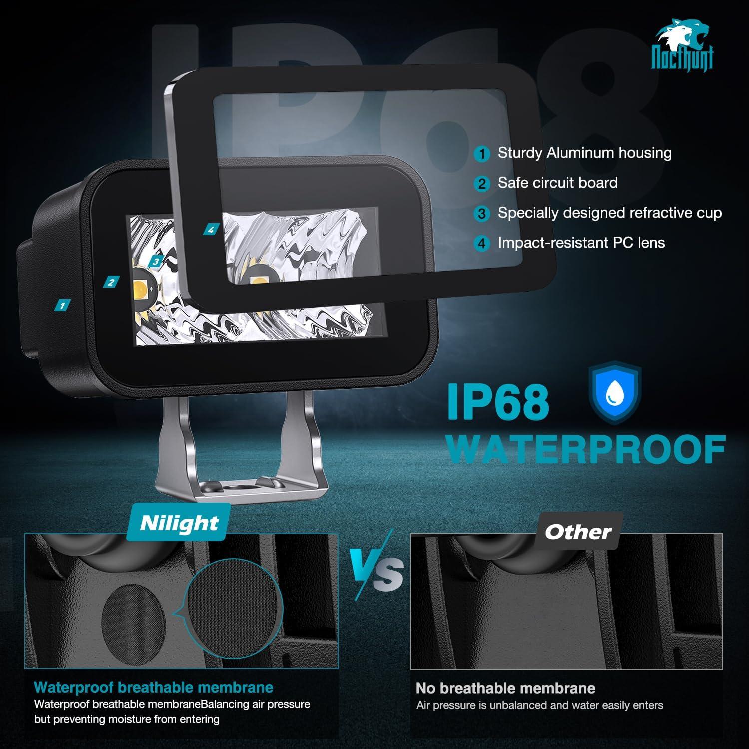 imageNilight Flush Mount LED Pod Lights 2 PCS 47 Inch 4LED Flood Beam Bumper Offroad Driving Backup Reverse Work Light for Truck ATV UTV3Inch 2Led Light Pods