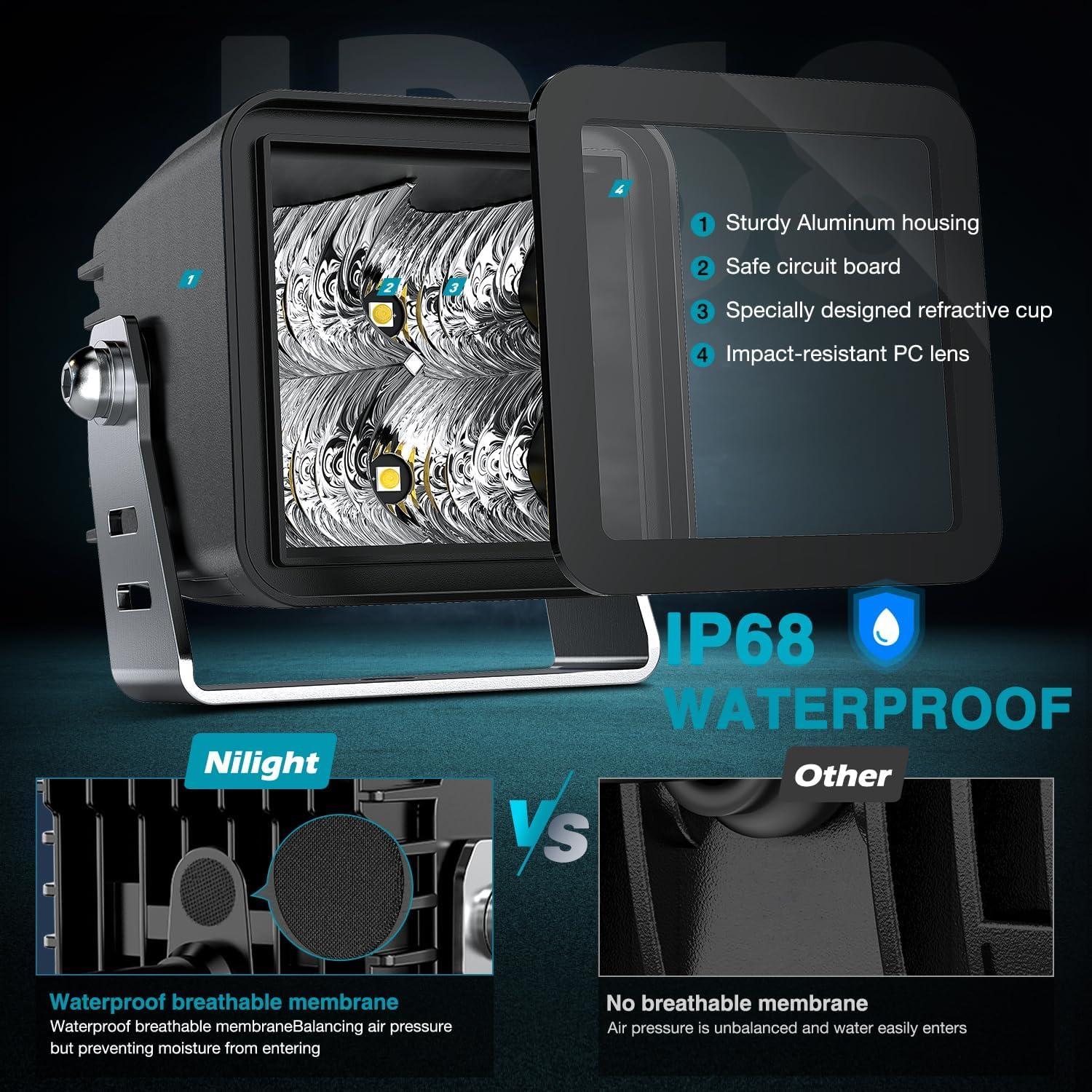 imageNilight Flush Mount LED Pod Lights 2 PCS 47 Inch 4LED Flood Beam Bumper Offroad Driving Backup Reverse Work Light for Truck ATV UTV3Inch 4Led Light Pods