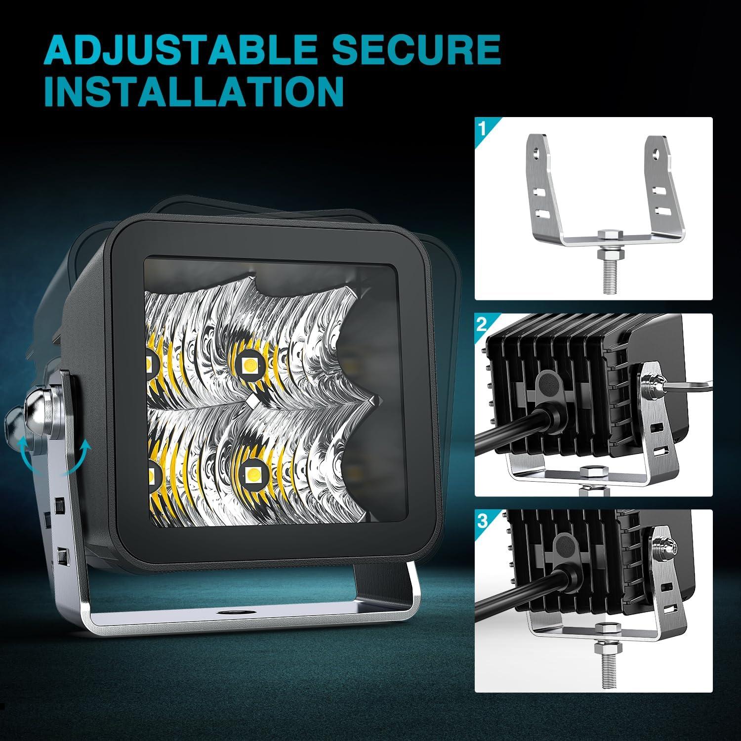 imageNilight Flush Mount LED Pod Lights 2 PCS 47 Inch 4LED Flood Beam Bumper Offroad Driving Backup Reverse Work Light for Truck ATV UTV3Inch 4Led Light Pods